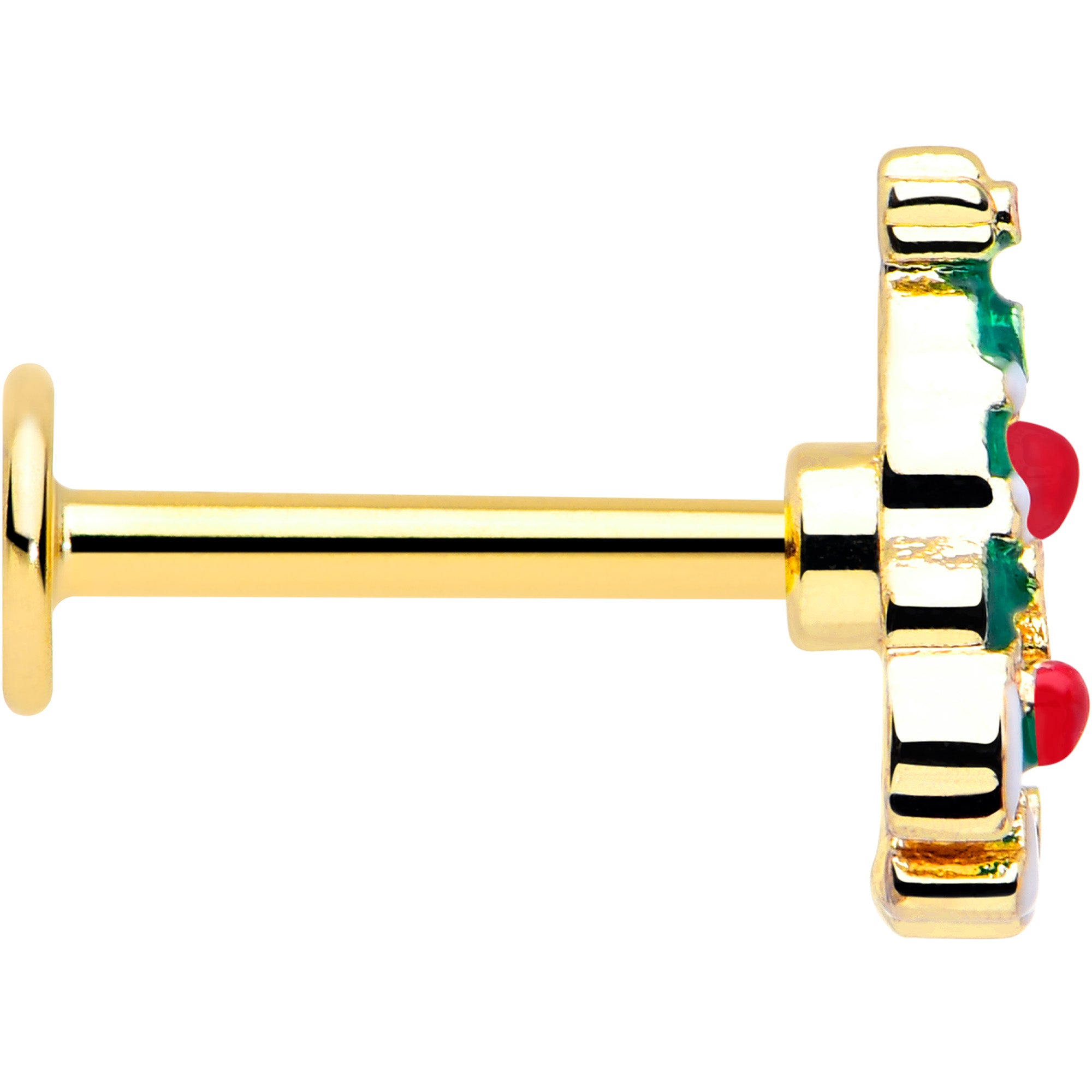 16G gold tone Christmas tree tragus stud red gem snowy holiday design