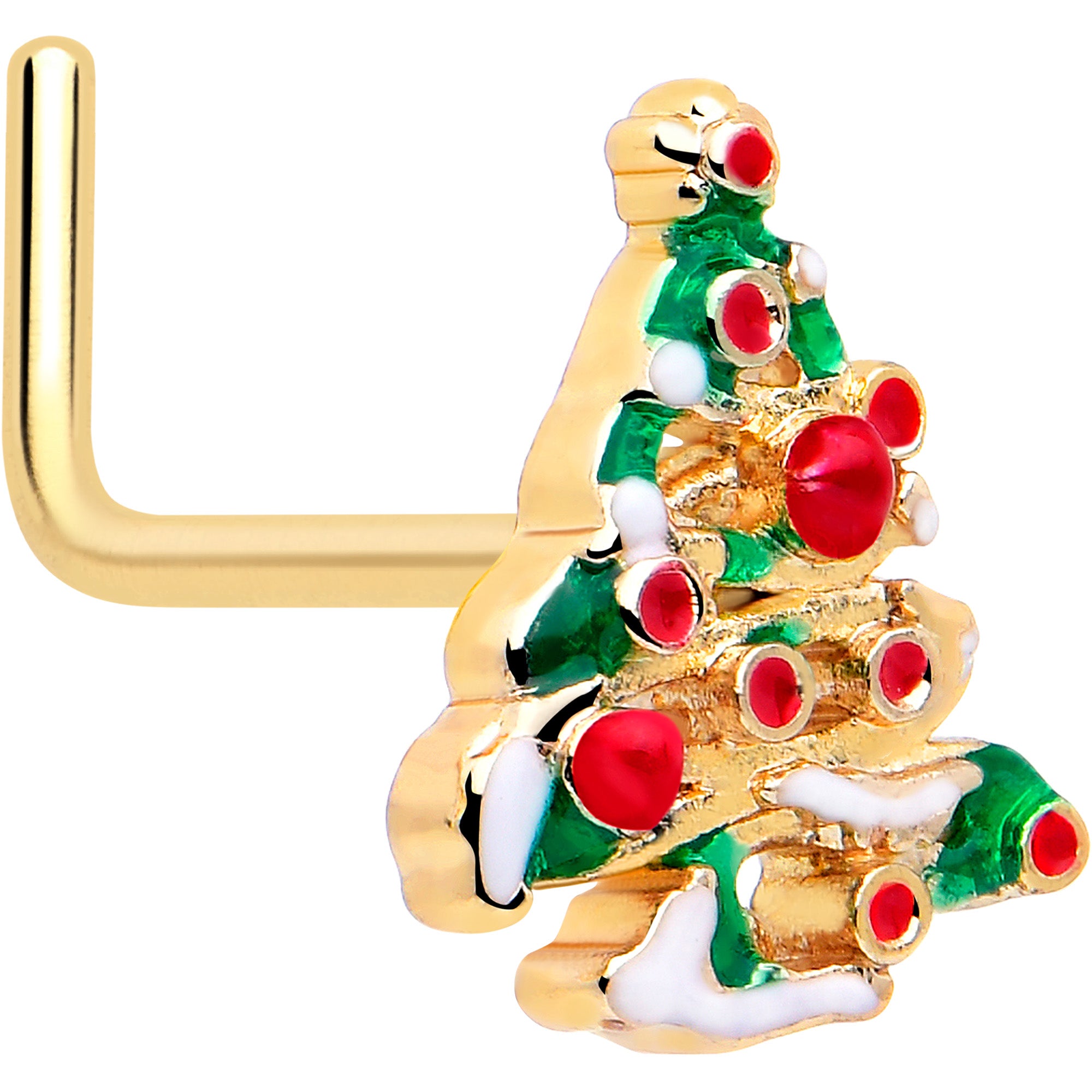gold tone snowy christmas tree nose ring 20g 7mm l shape