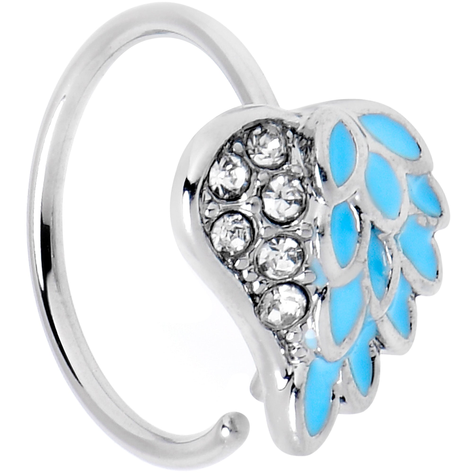 20G 5/16 Clear Gem Heavenly Heart Angel Wing Blue Nose Hoop