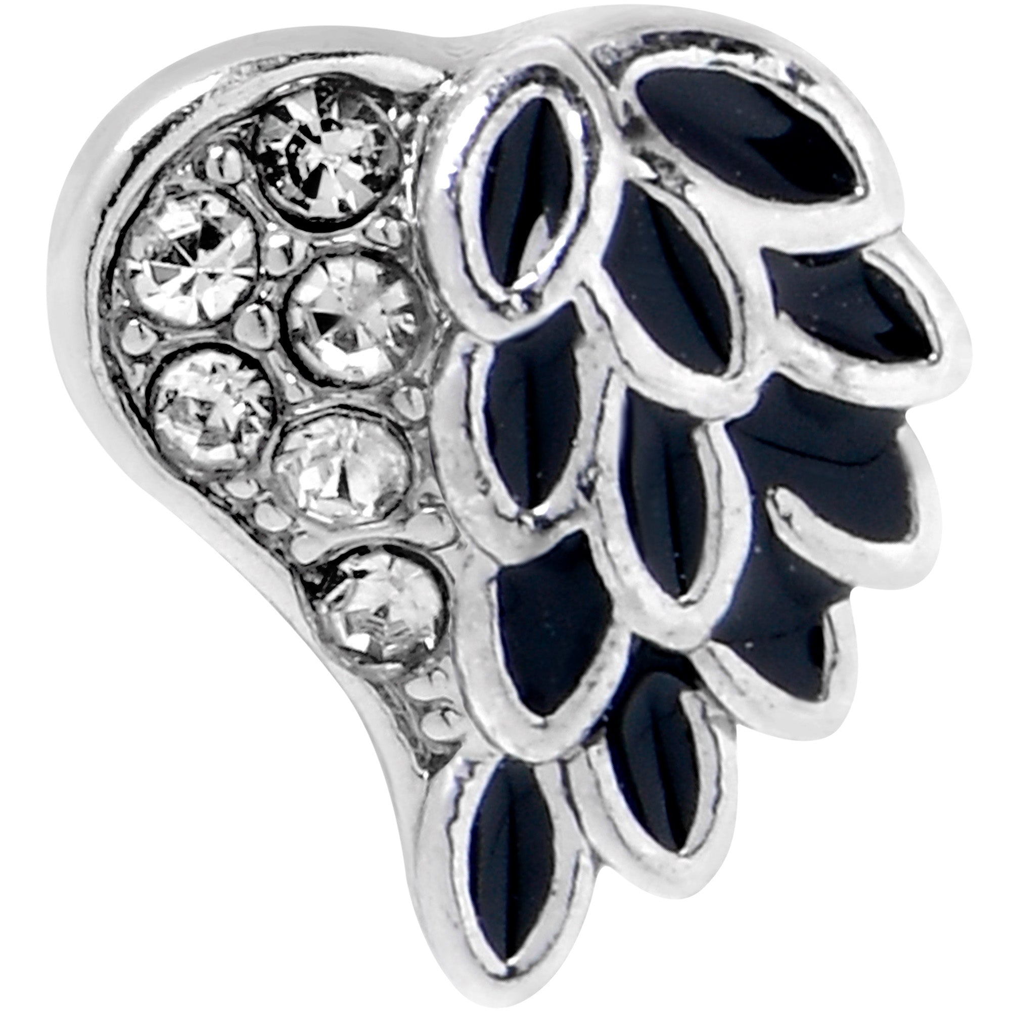 20G 7mm Clear Gem Heavenly Heart Angel Wing Black L Shape Nose Ring