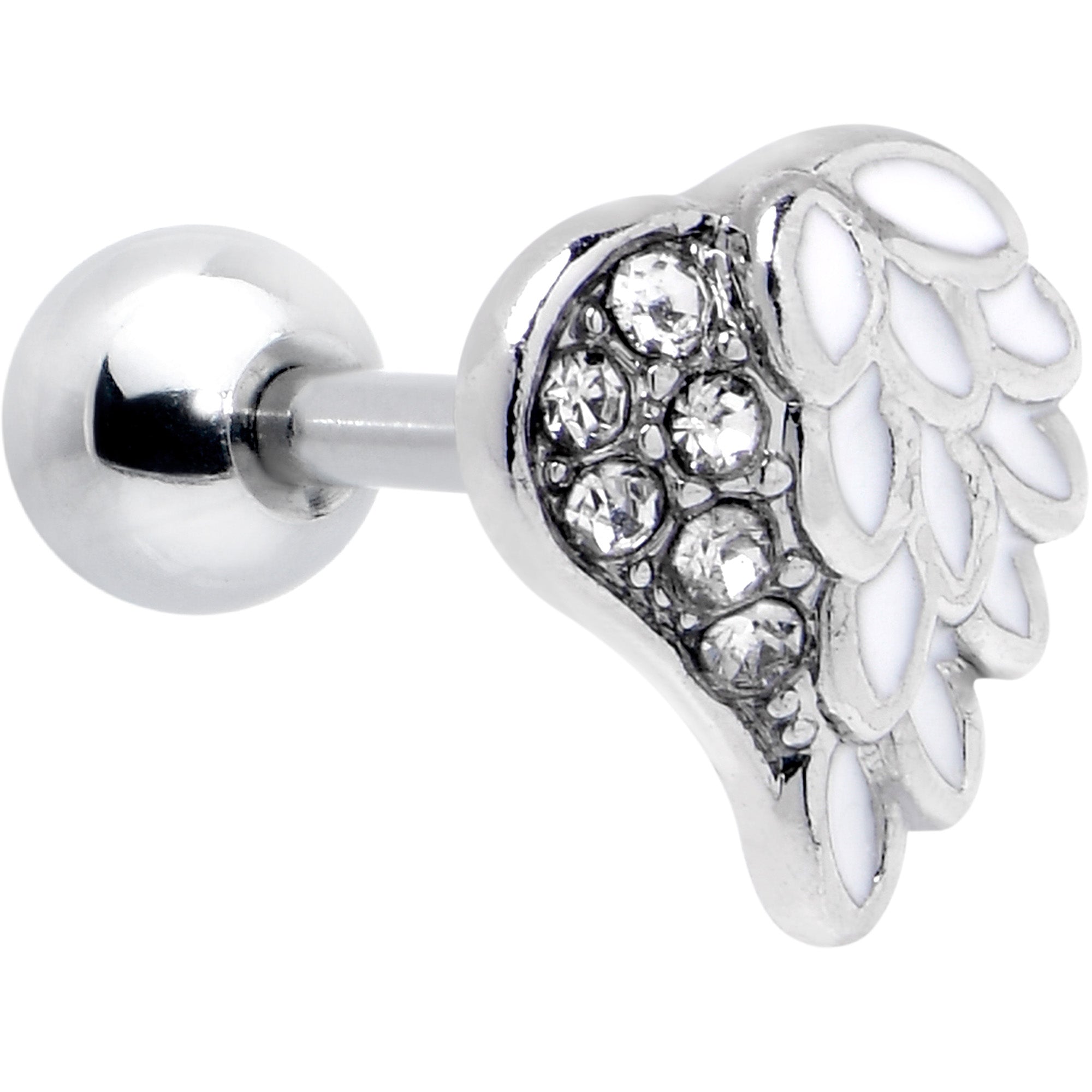 16G 1/4 Clear Gem Heavenly Heart Angel Wing White Cartilage Stud