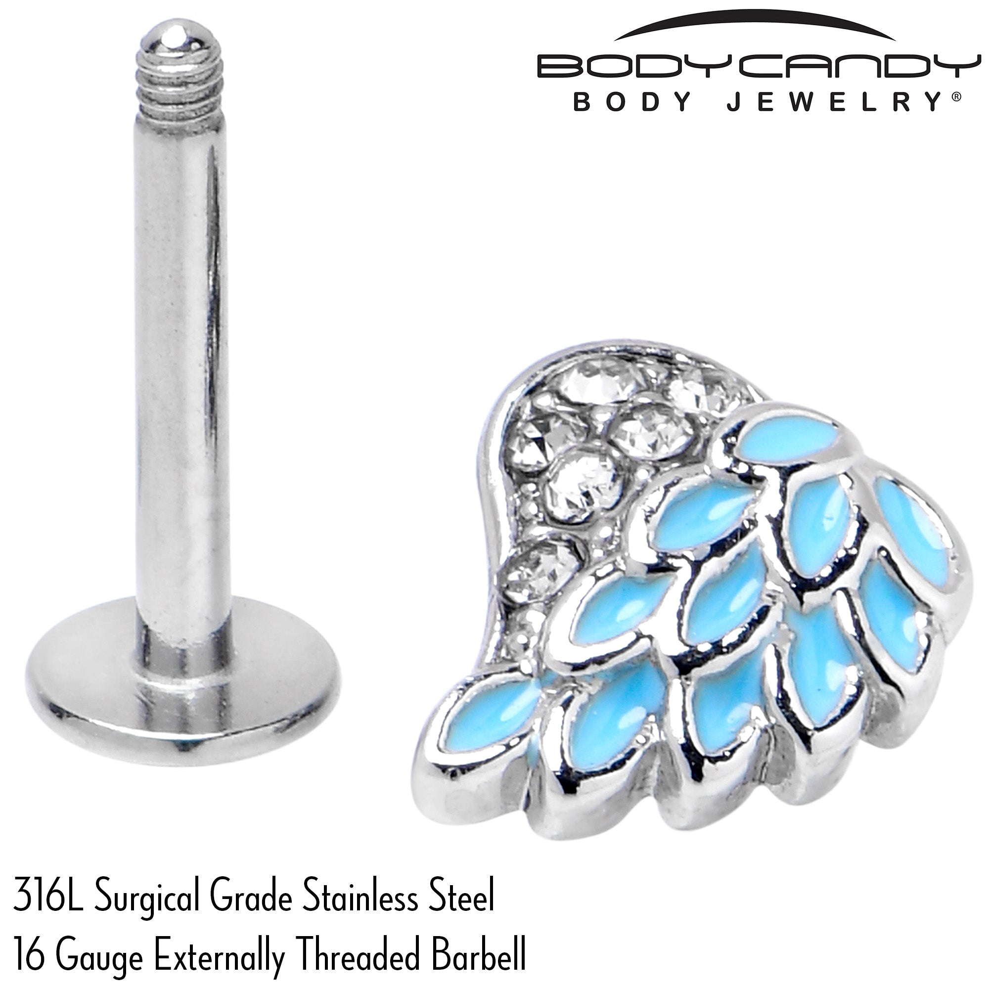 16G 5/16 Clear Gem Heavenly Heart Angel Wing Blue Labret Tragus