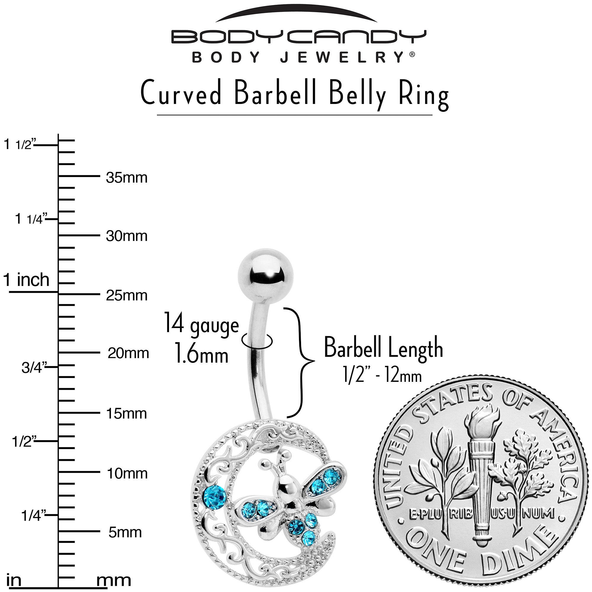 Blue Gem Lunar Dragonfly Dangle Belly Ring