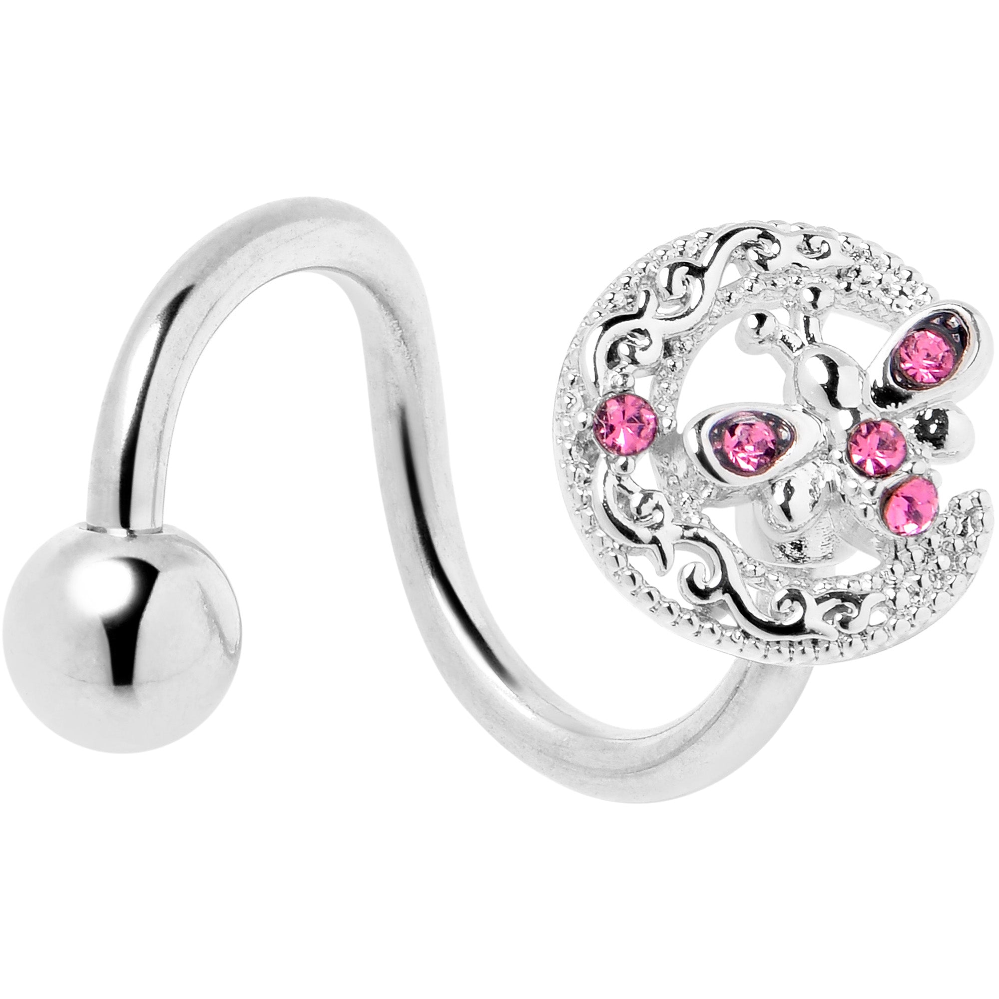 Pink Gem Lunar Dragonfly Spiral Twister Belly Ring