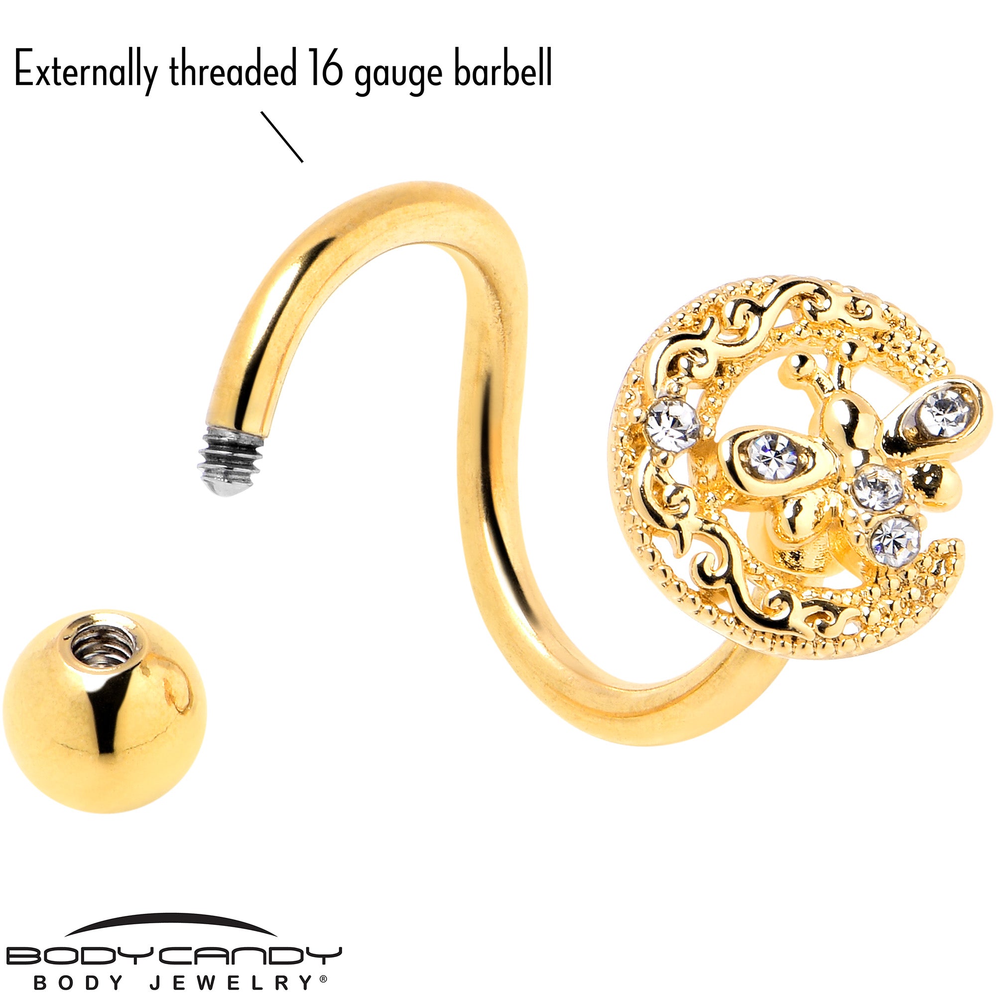 Clear Gem Gold Tone Lunar Dragonfly Spiral Twister Belly Ring