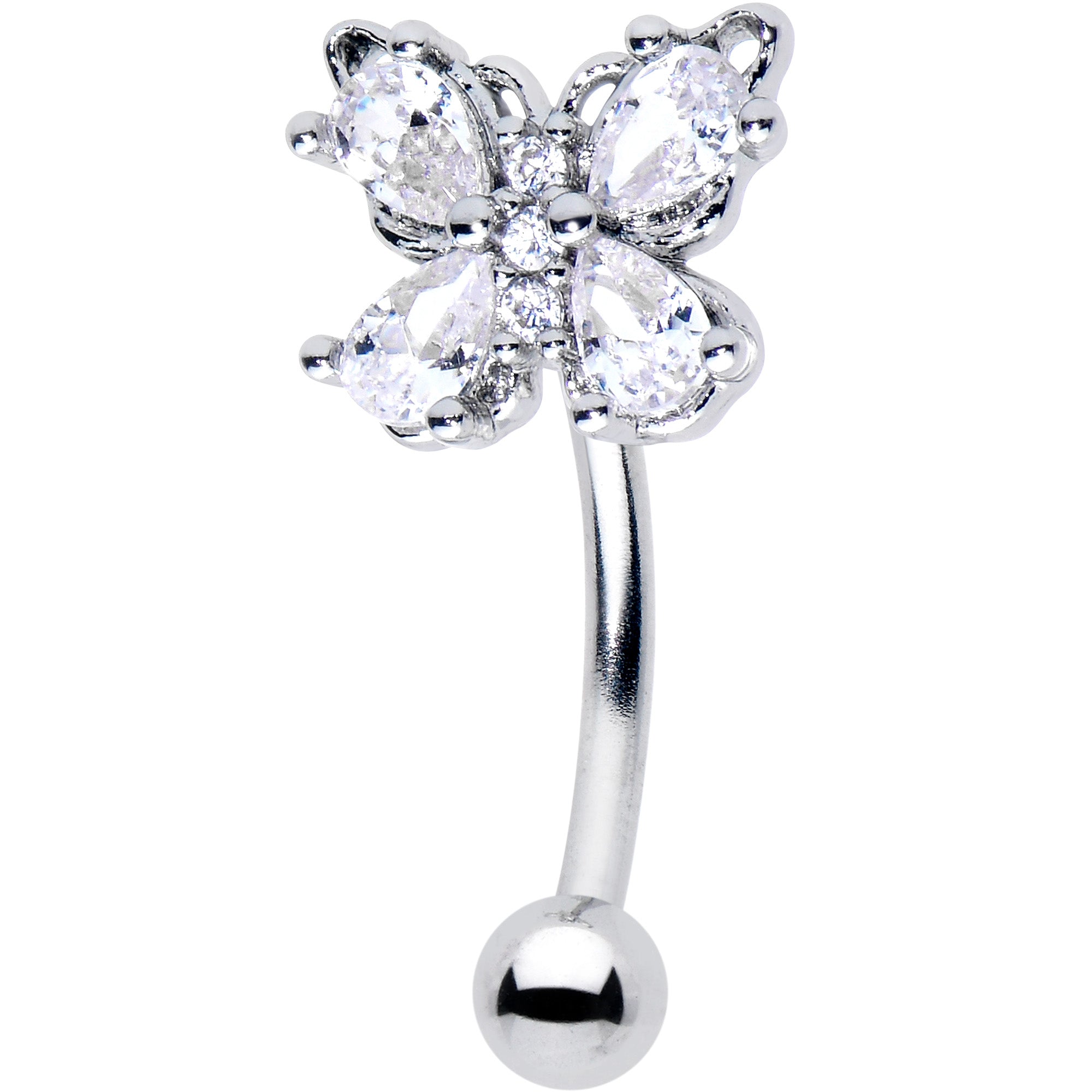 16G 5/16 Clear Gem Baroque Beauty Butterfly Curved Eyebrow Ring
