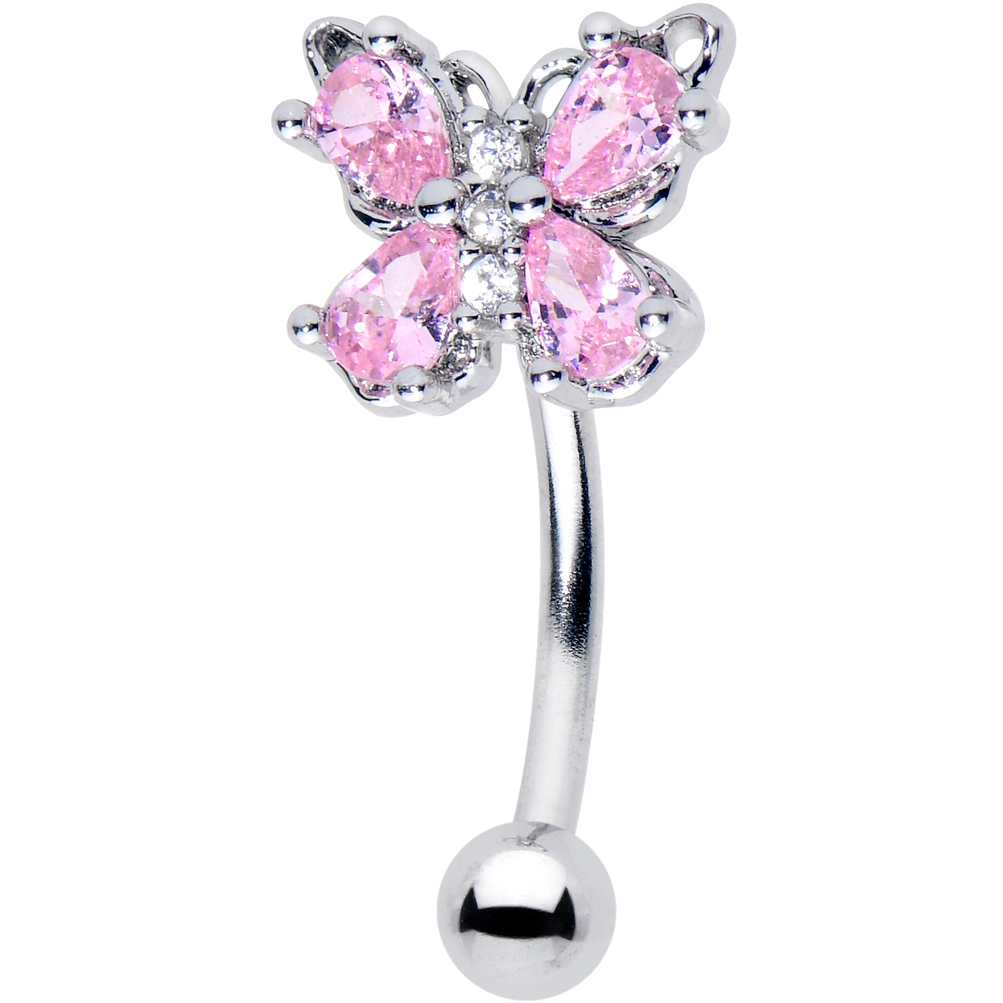 16G 5/16 Pink Gem Baroque Beauty Butterfly Curved Eyebrow Ring