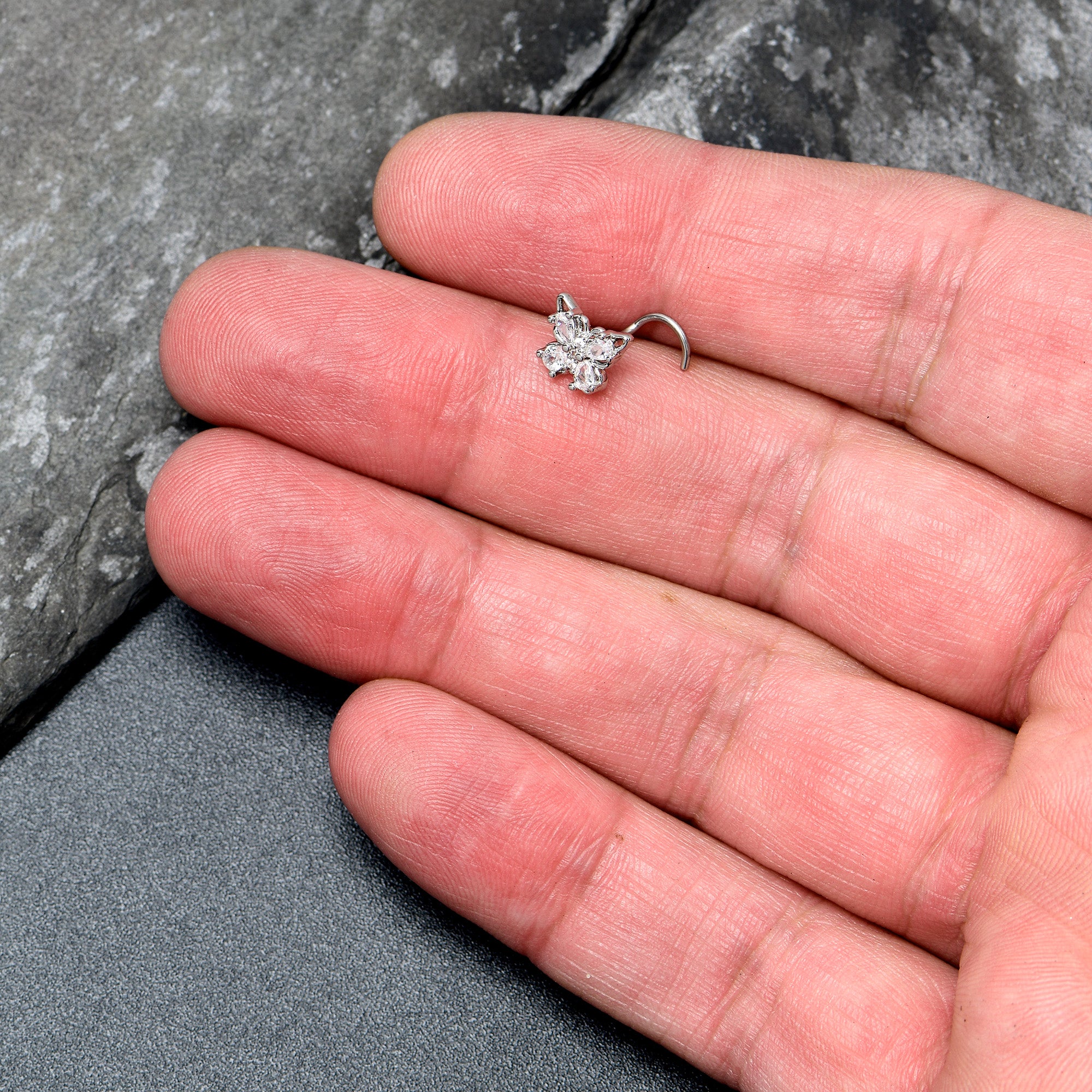 20G 7mm Clear Gem Baroque Beauty Butterfly Left Side Nose Screw