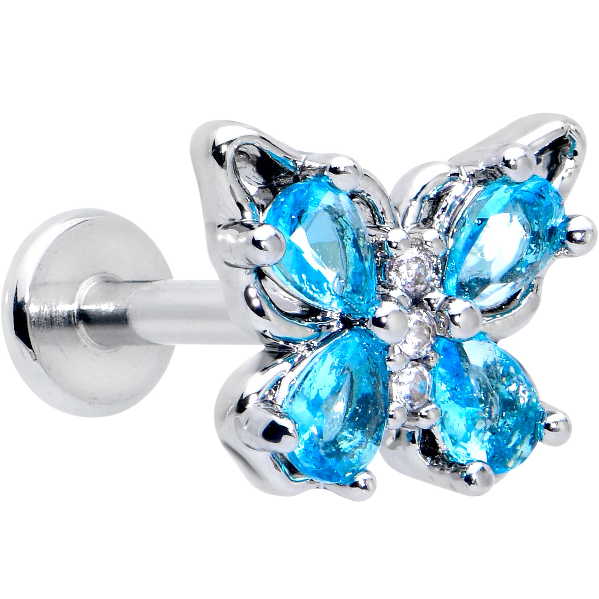 16G 5/16 Blue Gem Baroque Butterfly Internally Threaded Labret