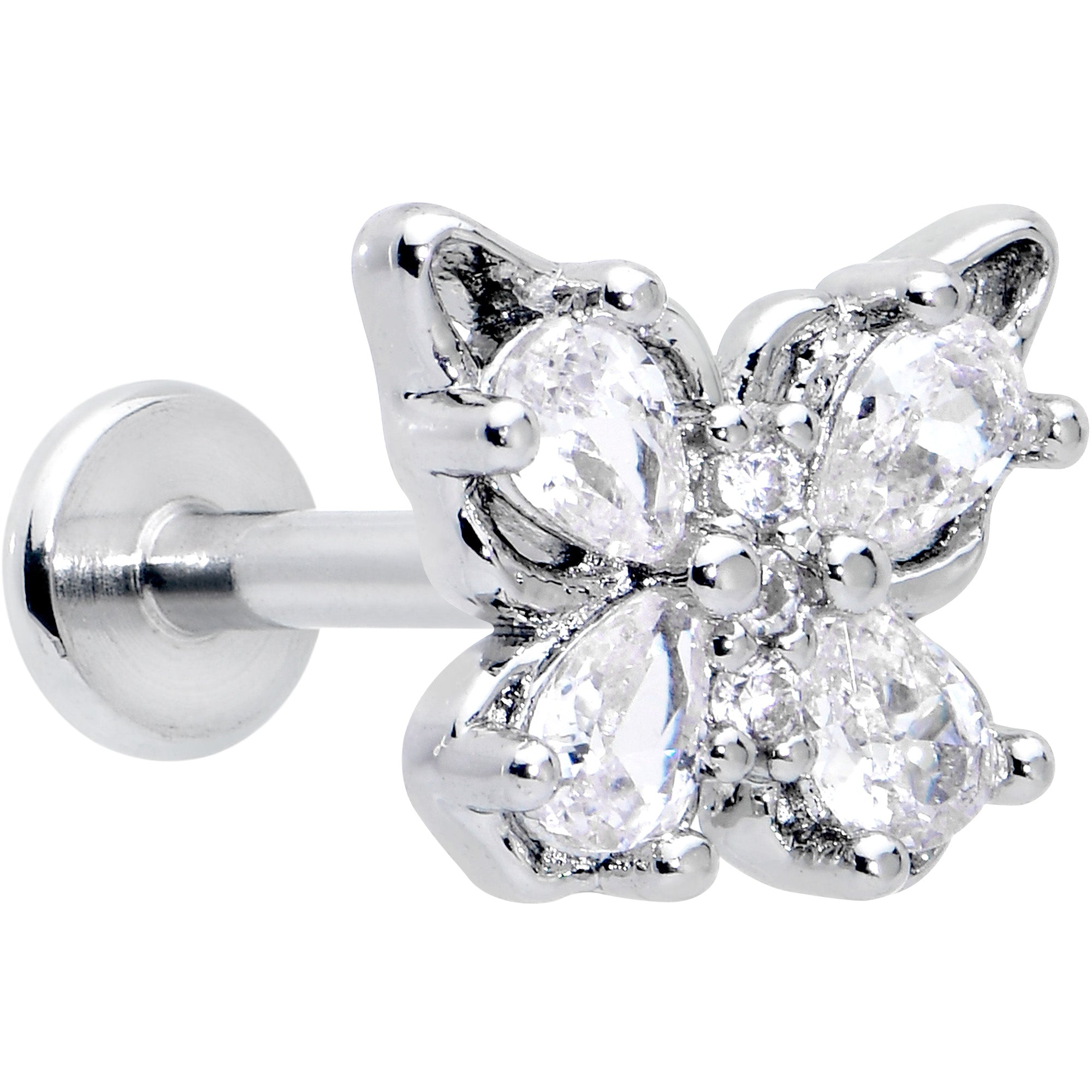 16G 5/16 Clear Gem Baroque Butterfly Internally Threaded Labret