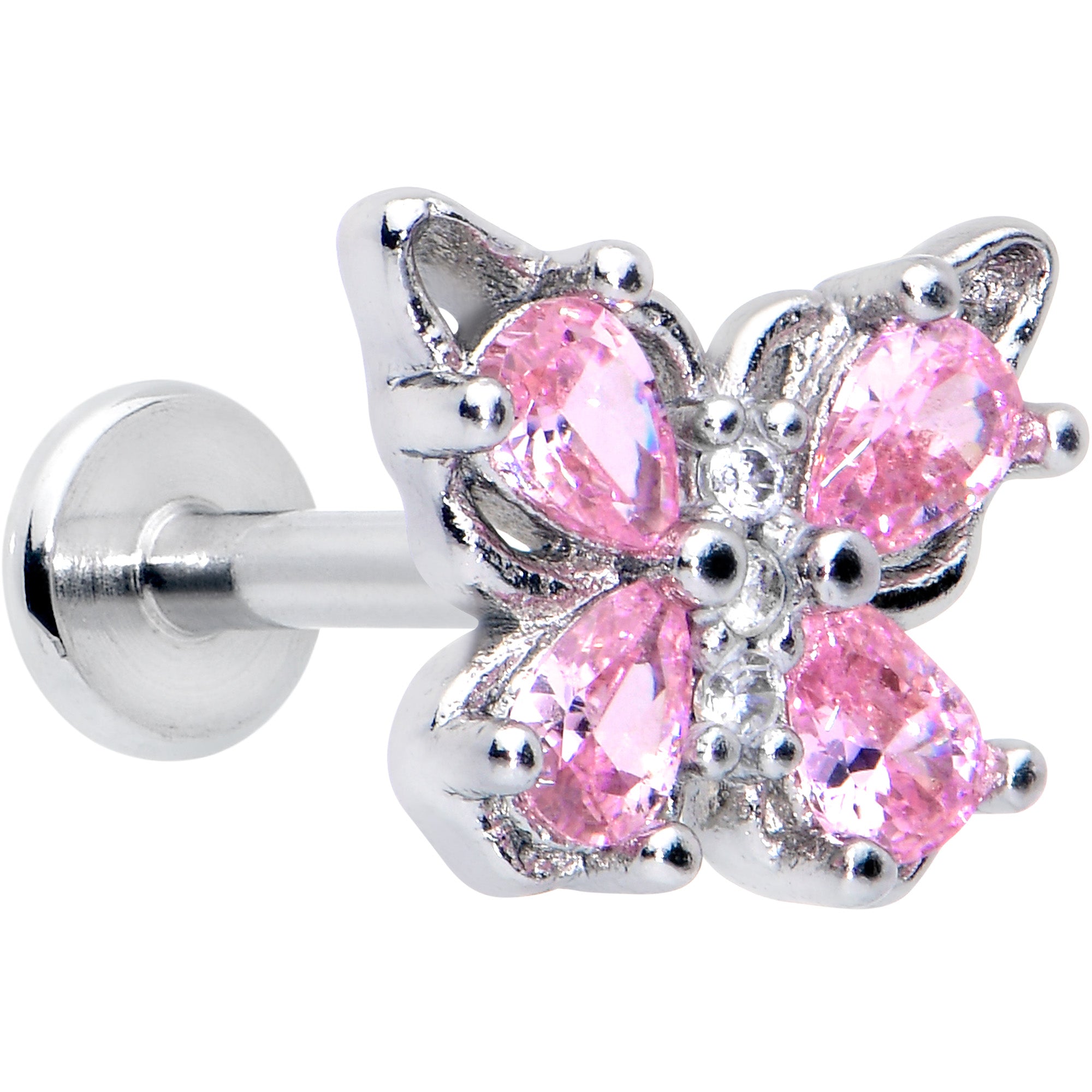 16G 5/16 Pink Gem Baroque Butterfly Internally Threaded Labret