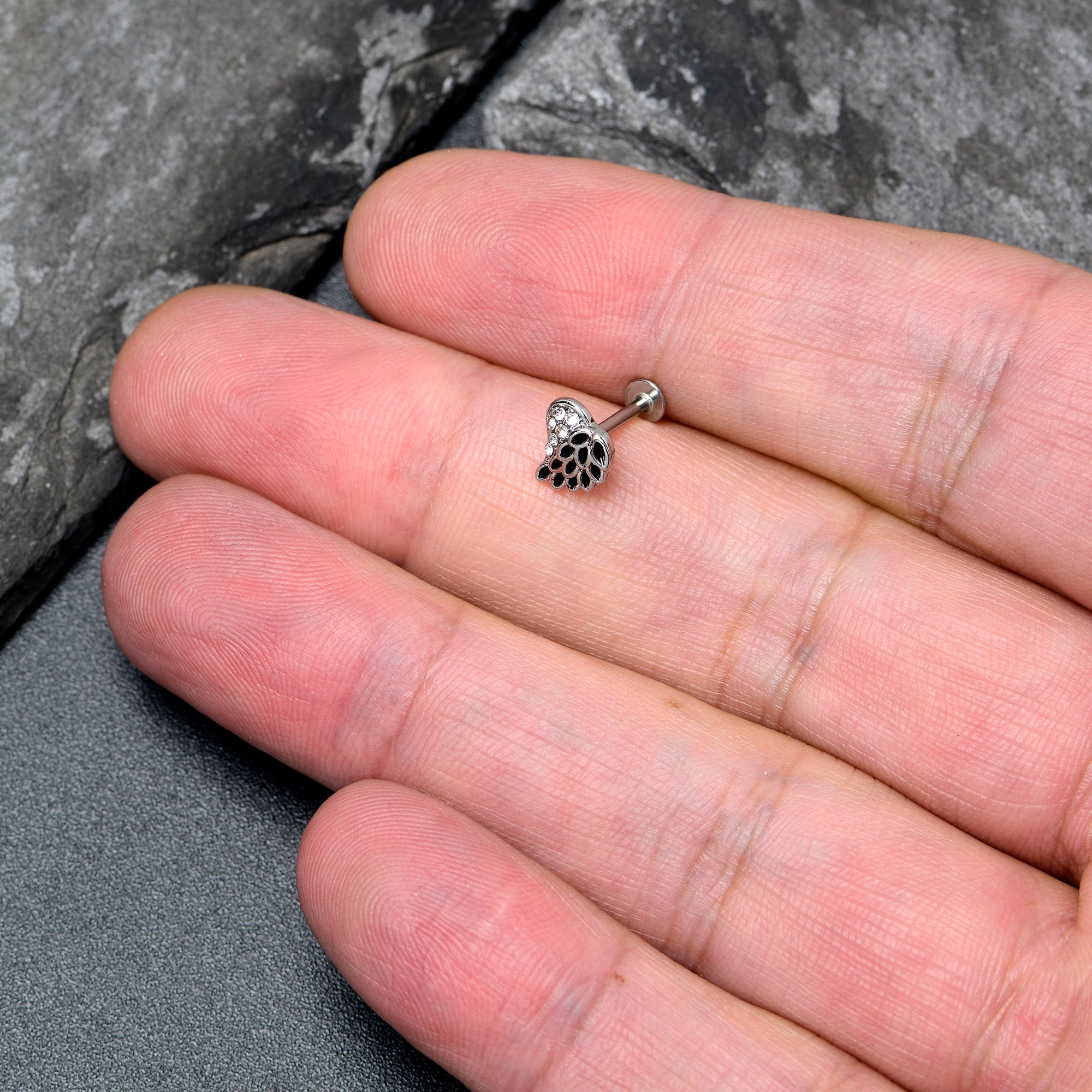 16G 5/16 Clear Gem Heavenly Heart Angel Wing Black Labret Tragus