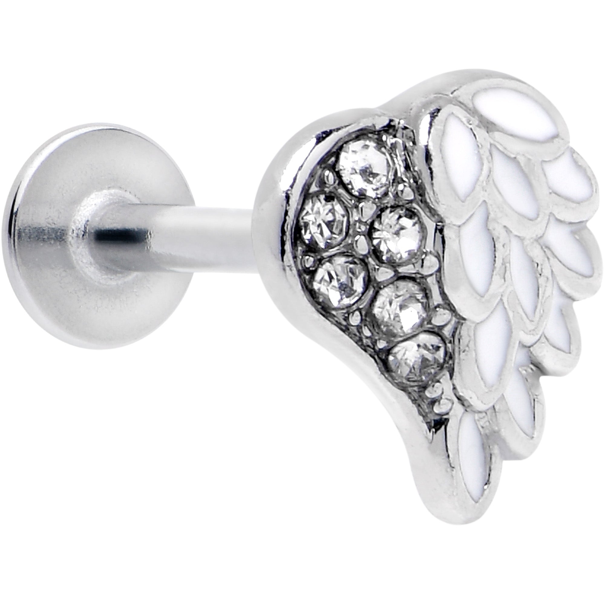16G 5/16 Clear Gem Heavenly Heart Angel Wing White Labret Tragus