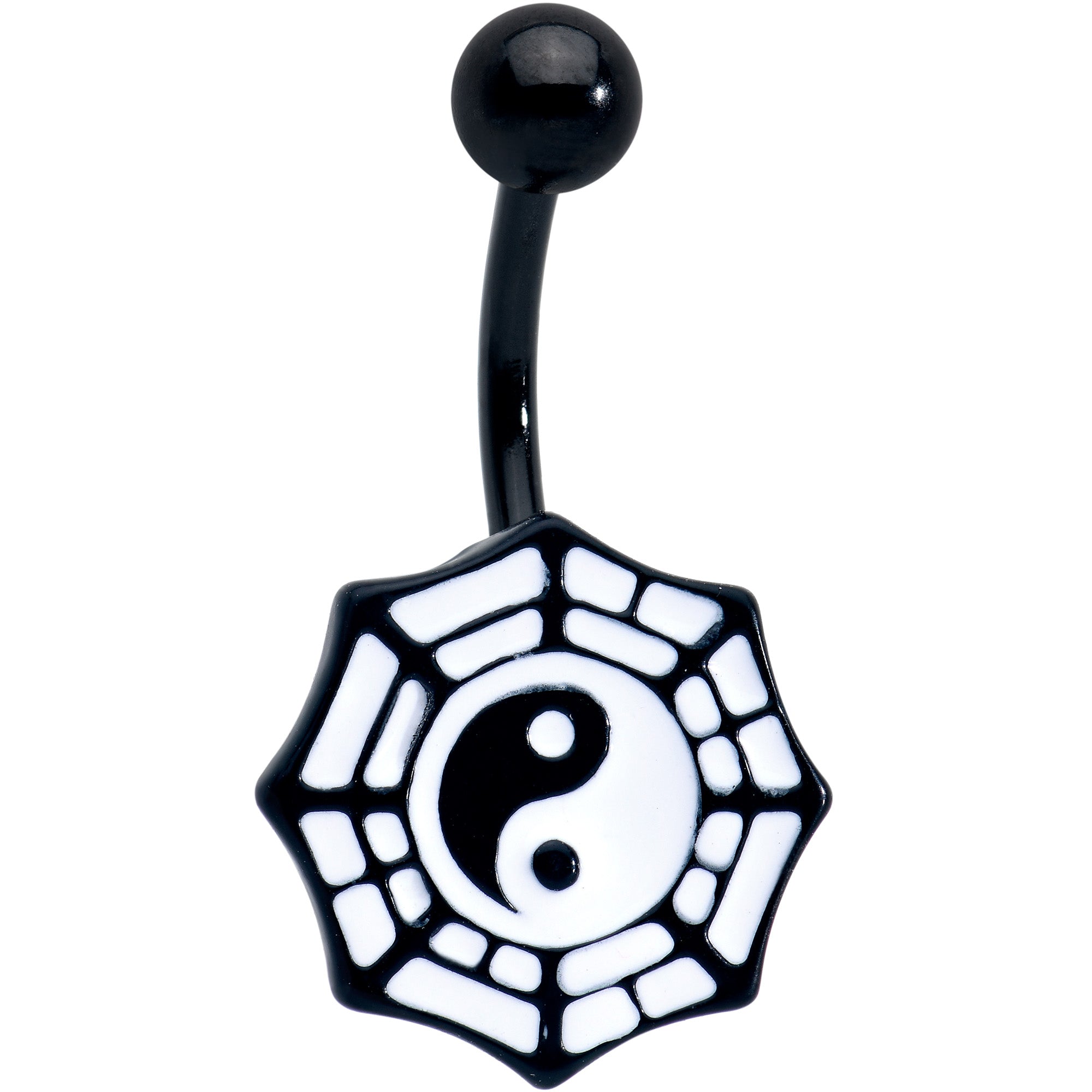 Spider Web Black and White Yin Yang Belly Ring