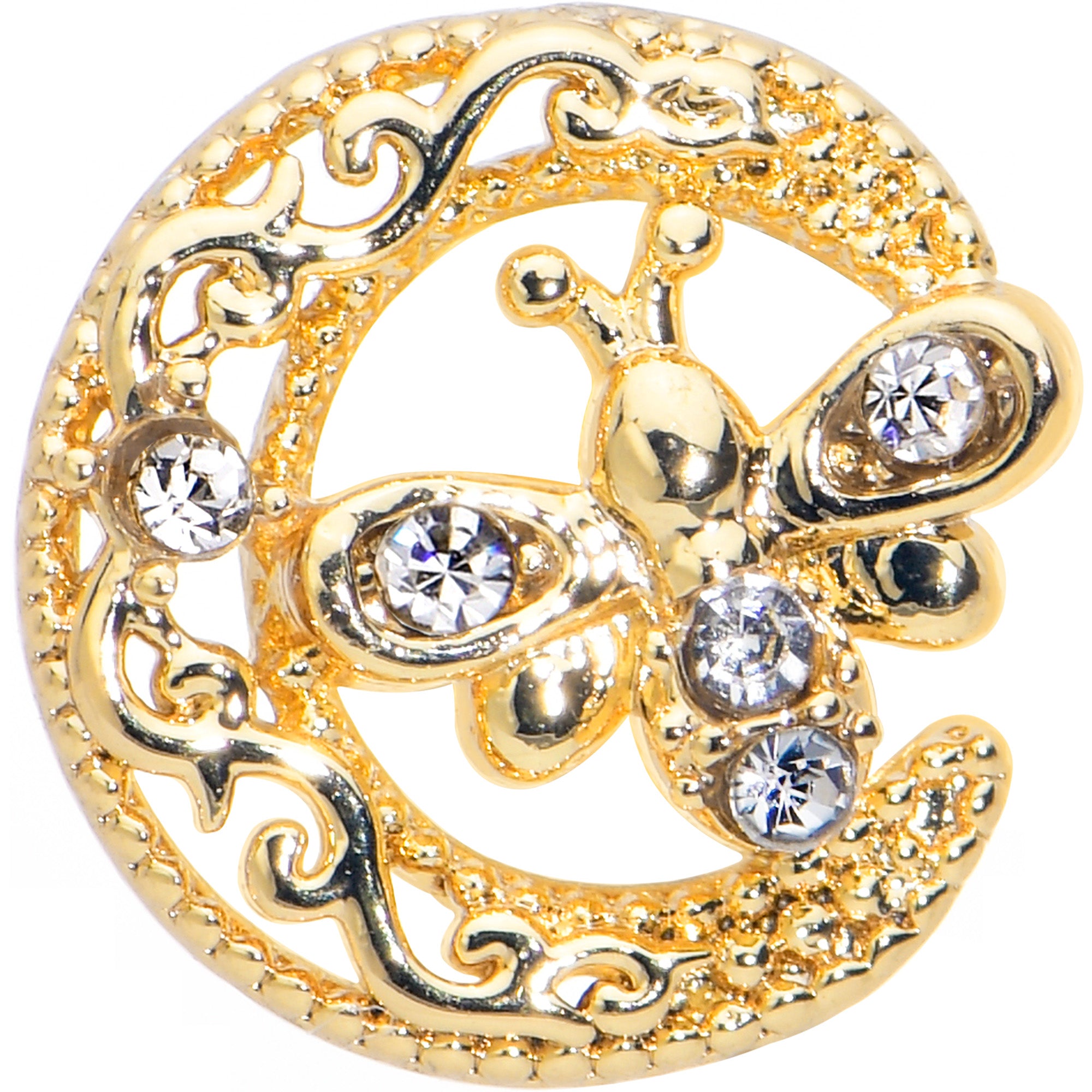 16G 1/4 Clear Gem Gold Tone Lunar Dragonfly Cartilage Earring