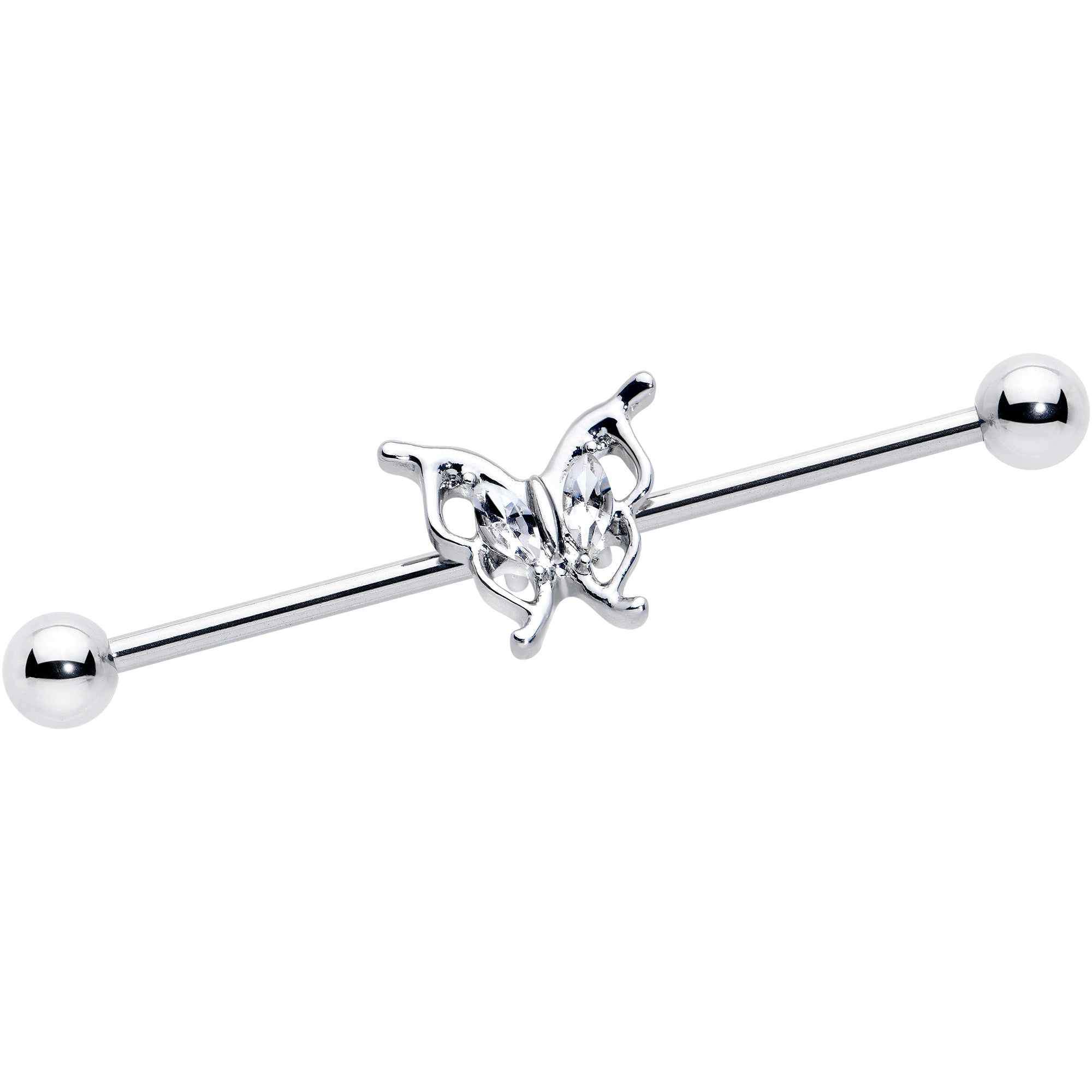 14G Clear Gem Fancy Fab Butterfly Industrial Barbell 38mm