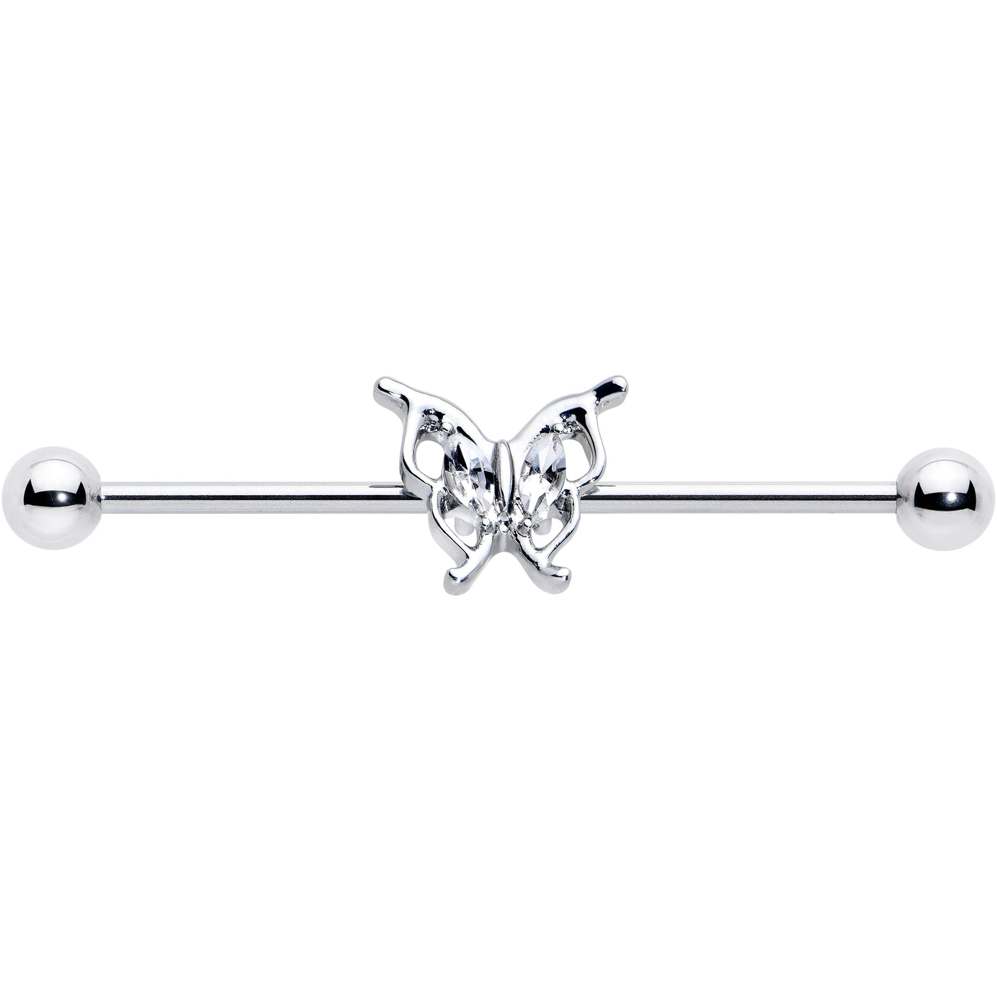 14G Clear Gem Fancy Fab Butterfly Industrial Barbell 38mm