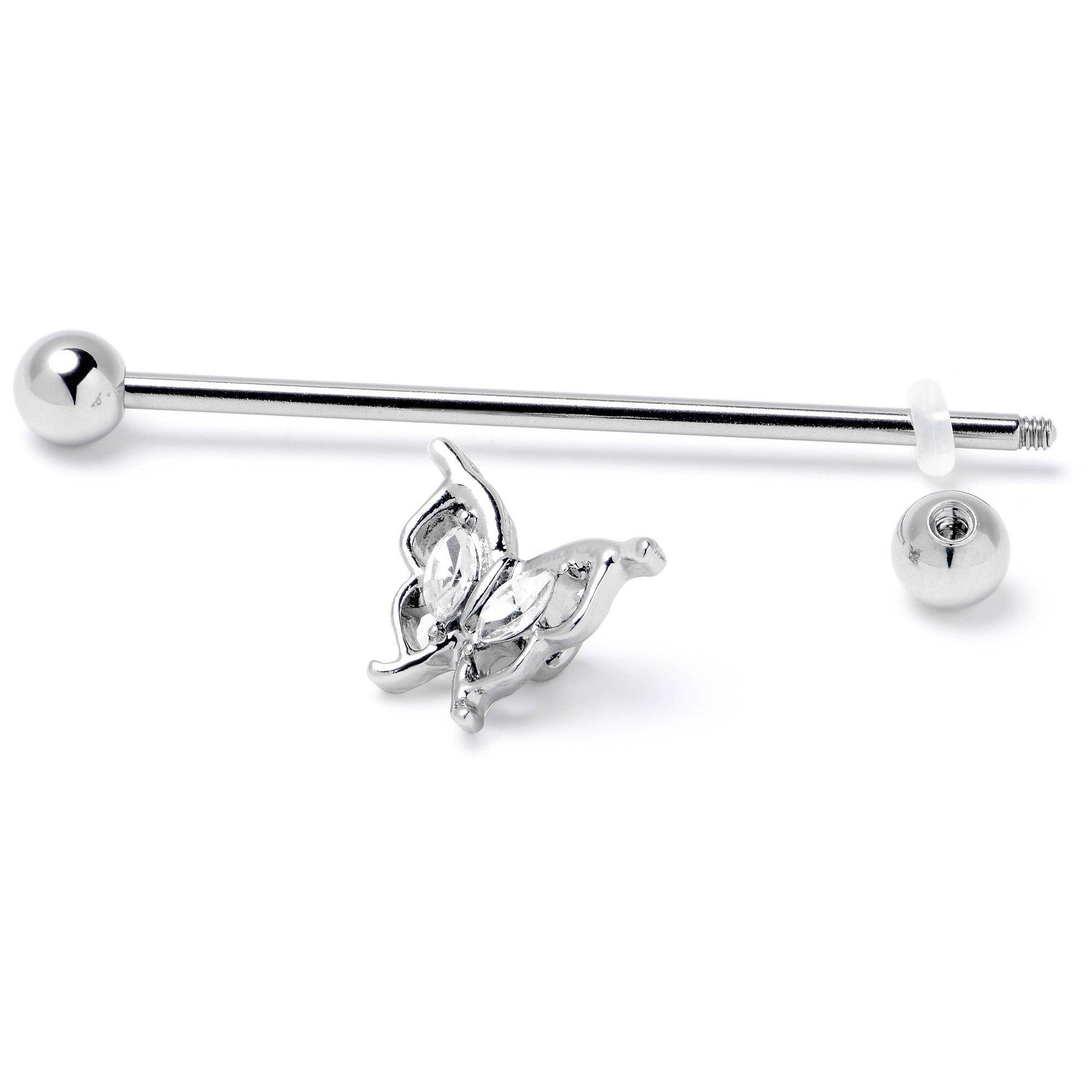 14G Clear Gem Fancy Fab Butterfly Industrial Barbell 38mm