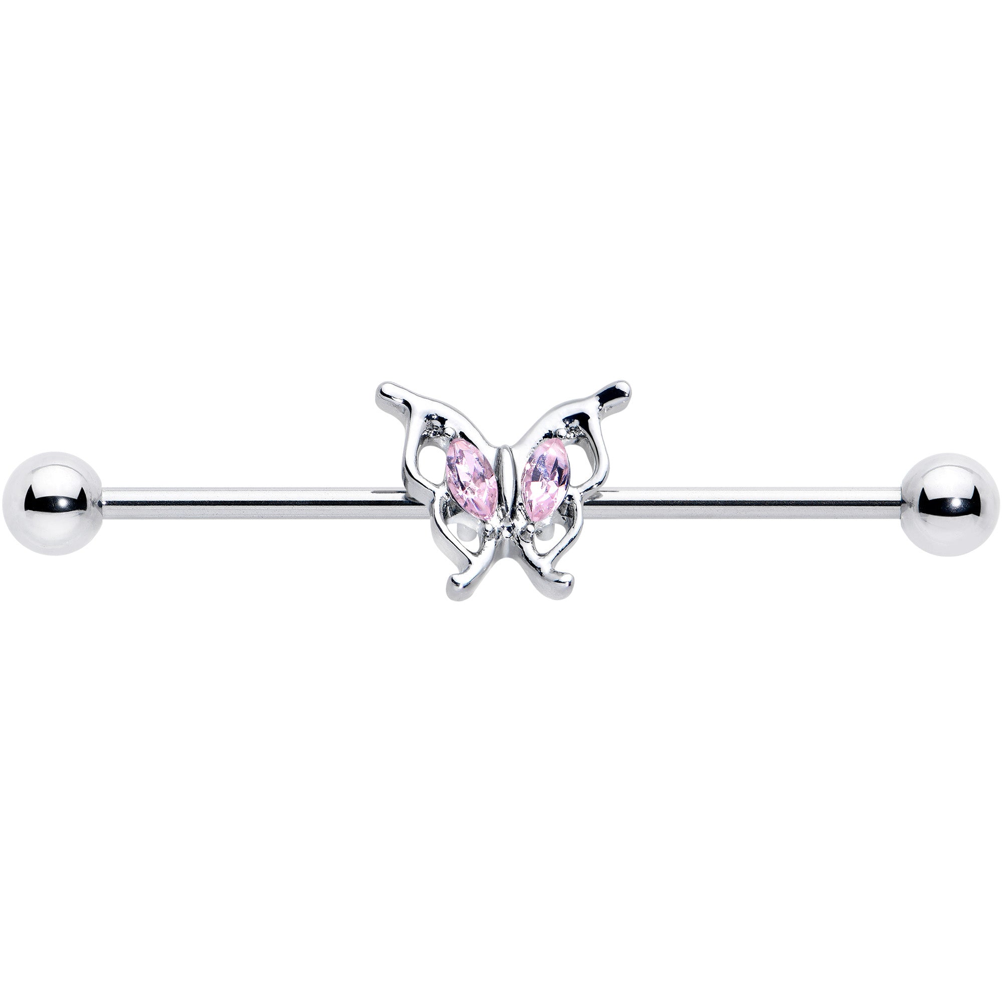 14G Pink Gem Fancy Fab Butterfly Industrial Barbell 38mm