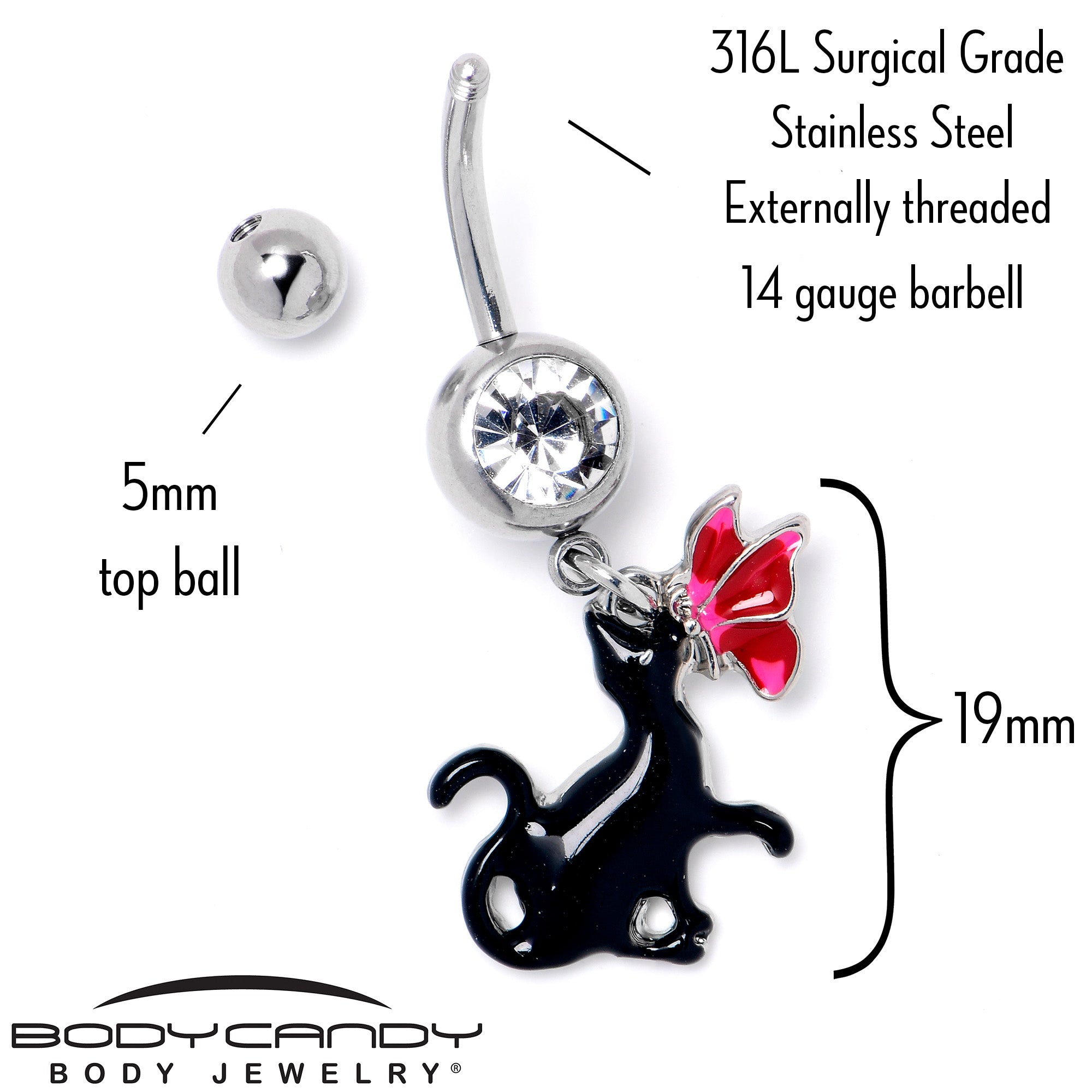 Clear Gem Butterfly Black Cat Dangle Belly Ring