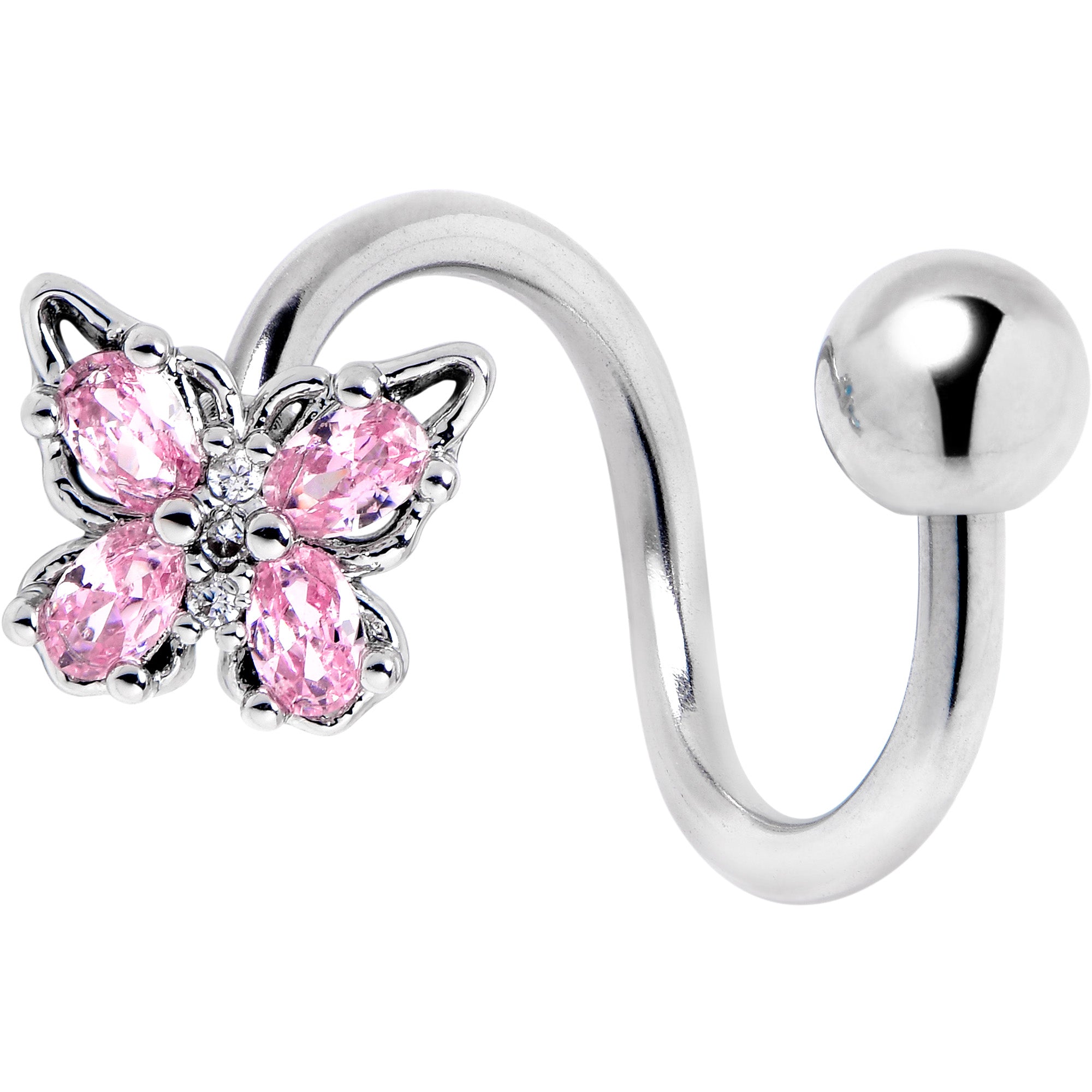 Pink Gem Baroque Beauty Butterfly Spiral Twister Belly Ring