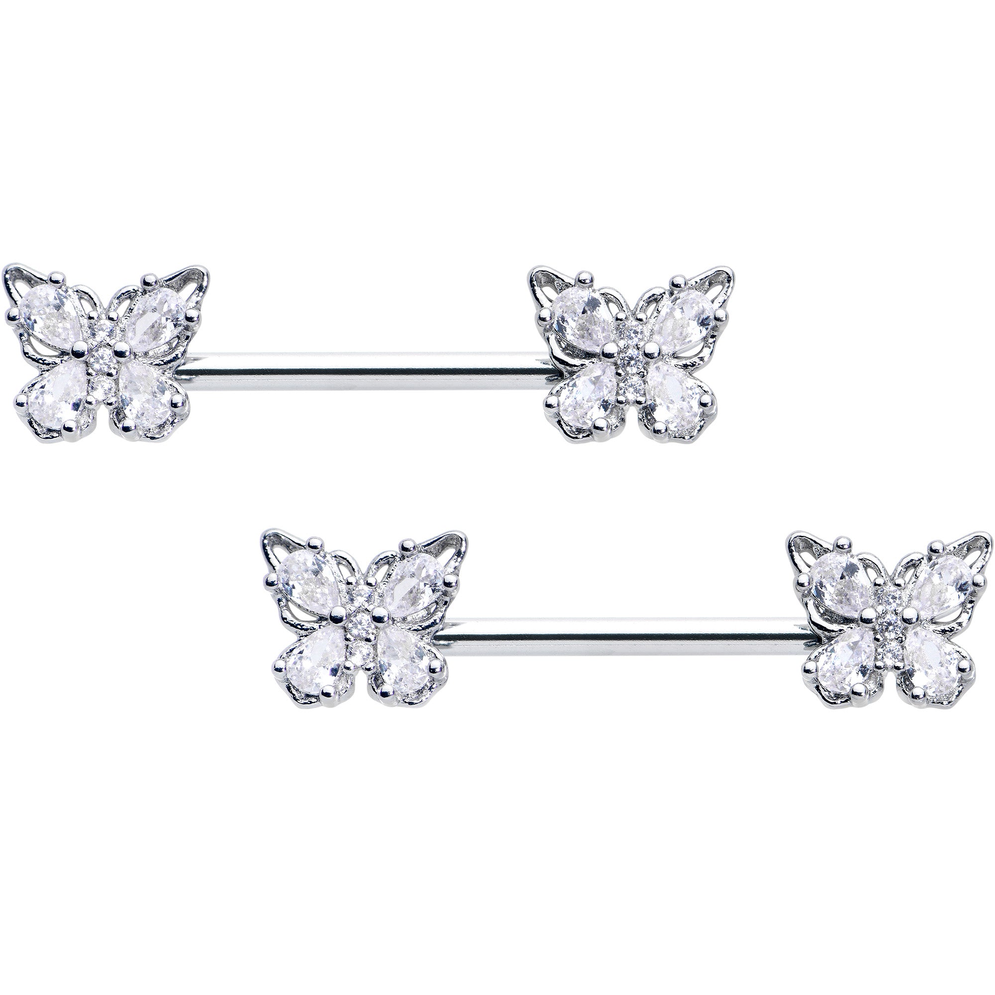 14G 9/16 Clear Gem Baroque Beauty Butterfly Barbell Nipple Ring Set