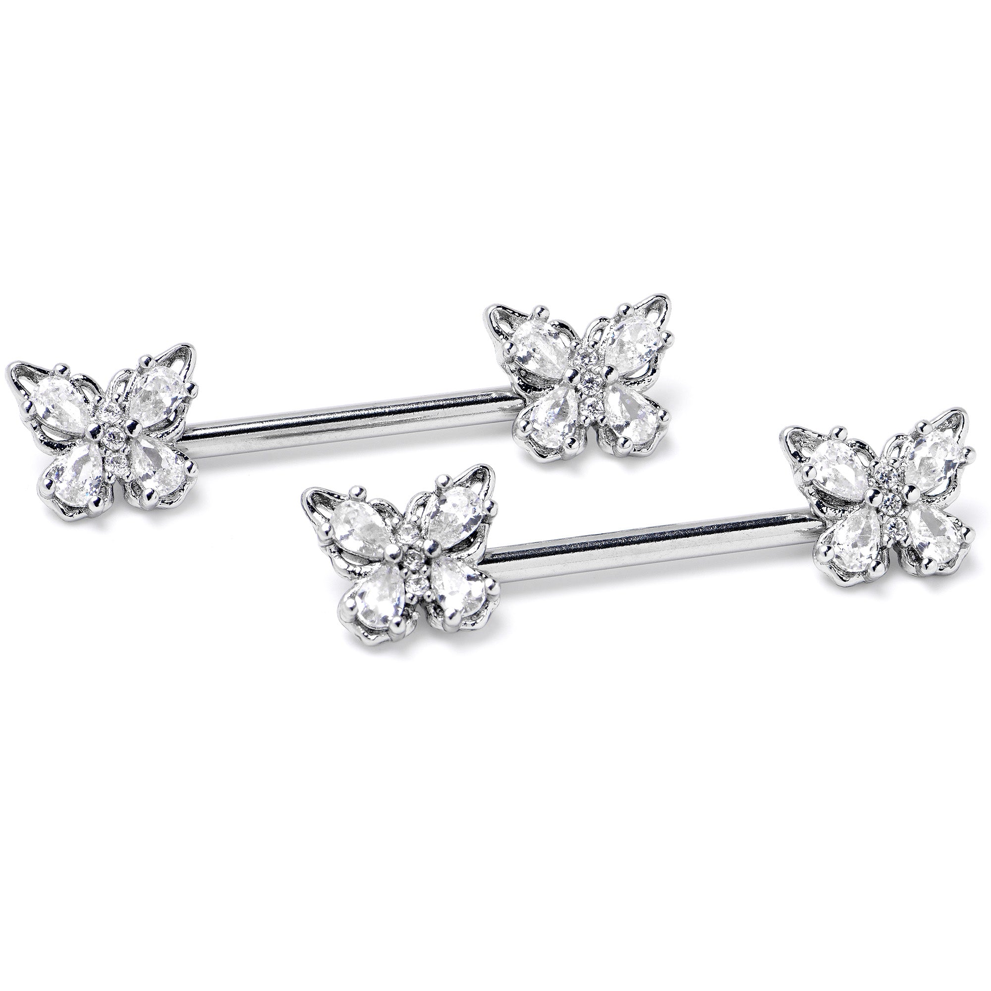 14G 9/16 Clear Gem Baroque Beauty Butterfly Barbell Nipple Ring Set