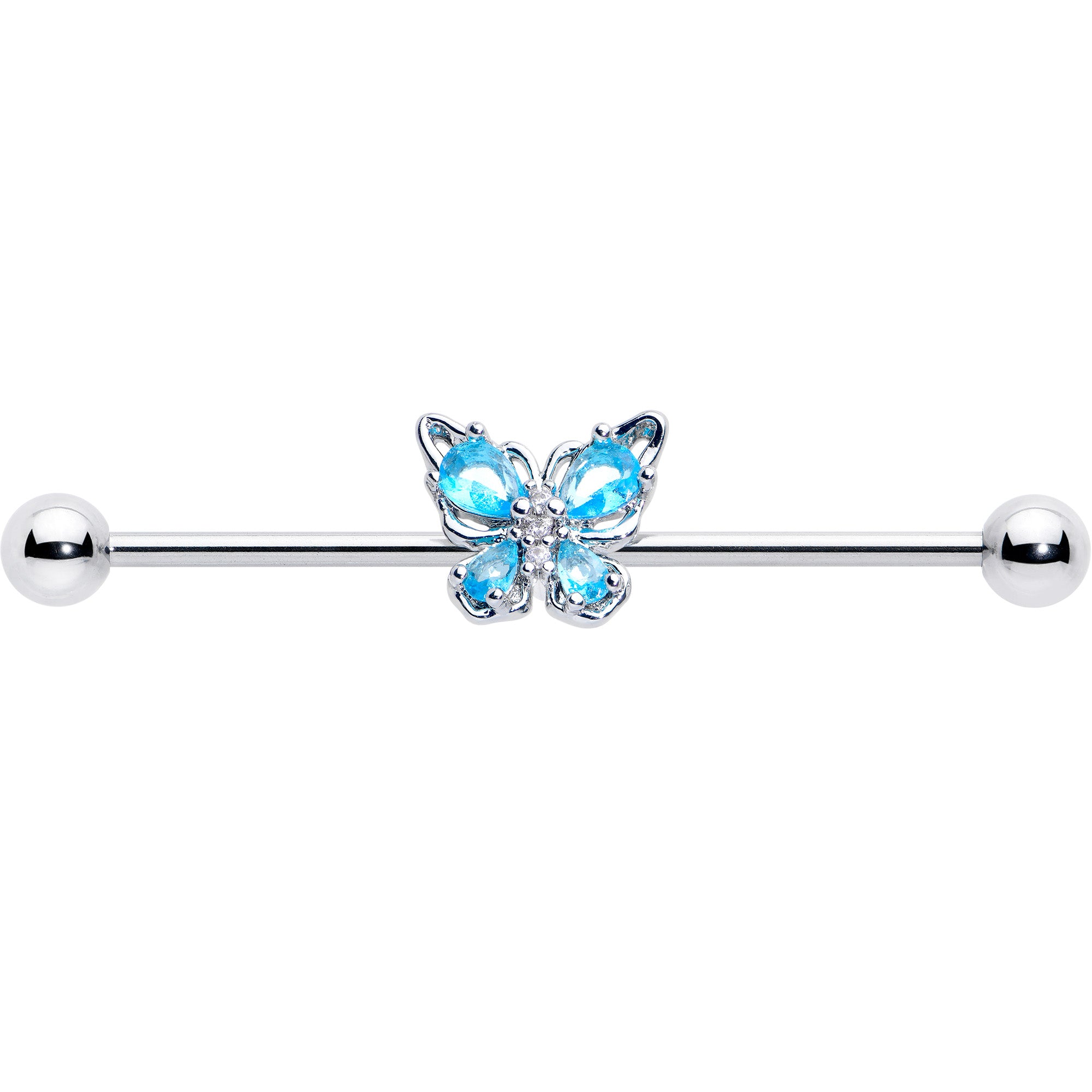 14G Blue Gem Baroque Beauty Butterfly Industrial Barbell 38mm