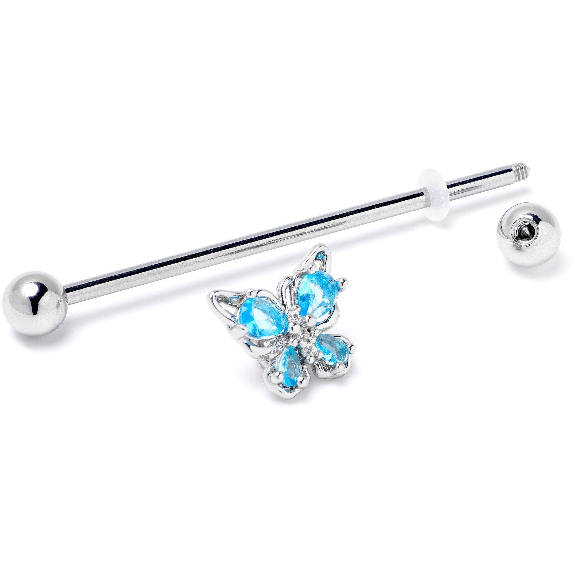 14G Blue Gem Baroque Beauty Butterfly Industrial Barbell 38mm