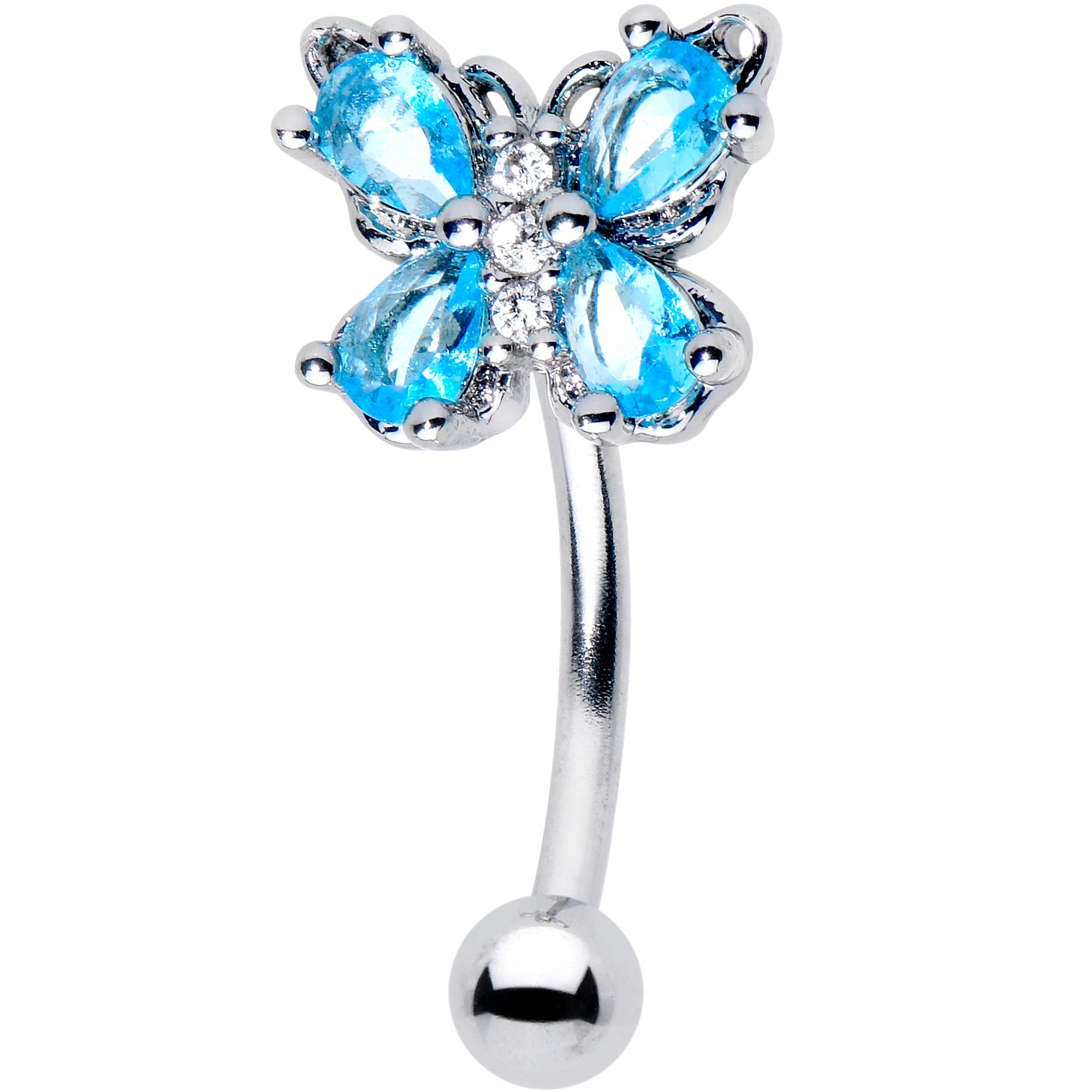 16G 5/16 Blue Gem Baroque Beauty Butterfly Curved Eyebrow Ring