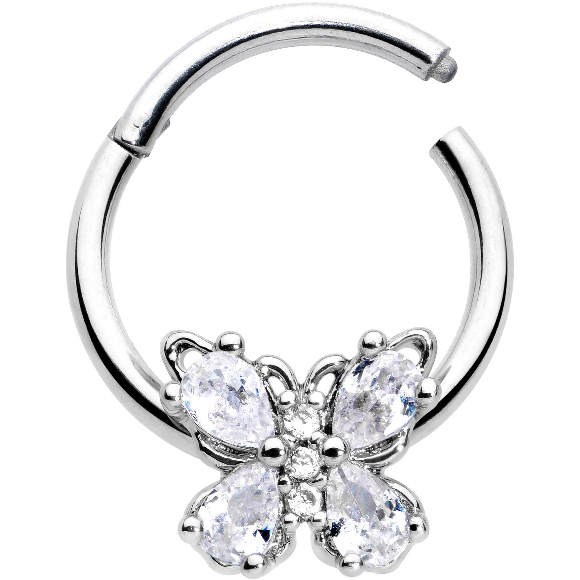 16G 3/8 Clear Gem Baroque Beauty Butterfly Hinged Segment Ring