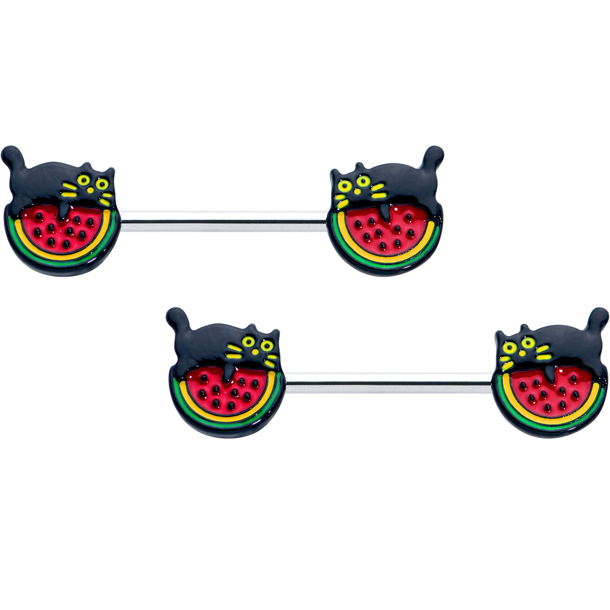 14G 9/16 Watermelon Cat Love Barbell Nipple Ring Set 14G 9/16 Watermelon Cat Love Barbell Nipple Ring Set