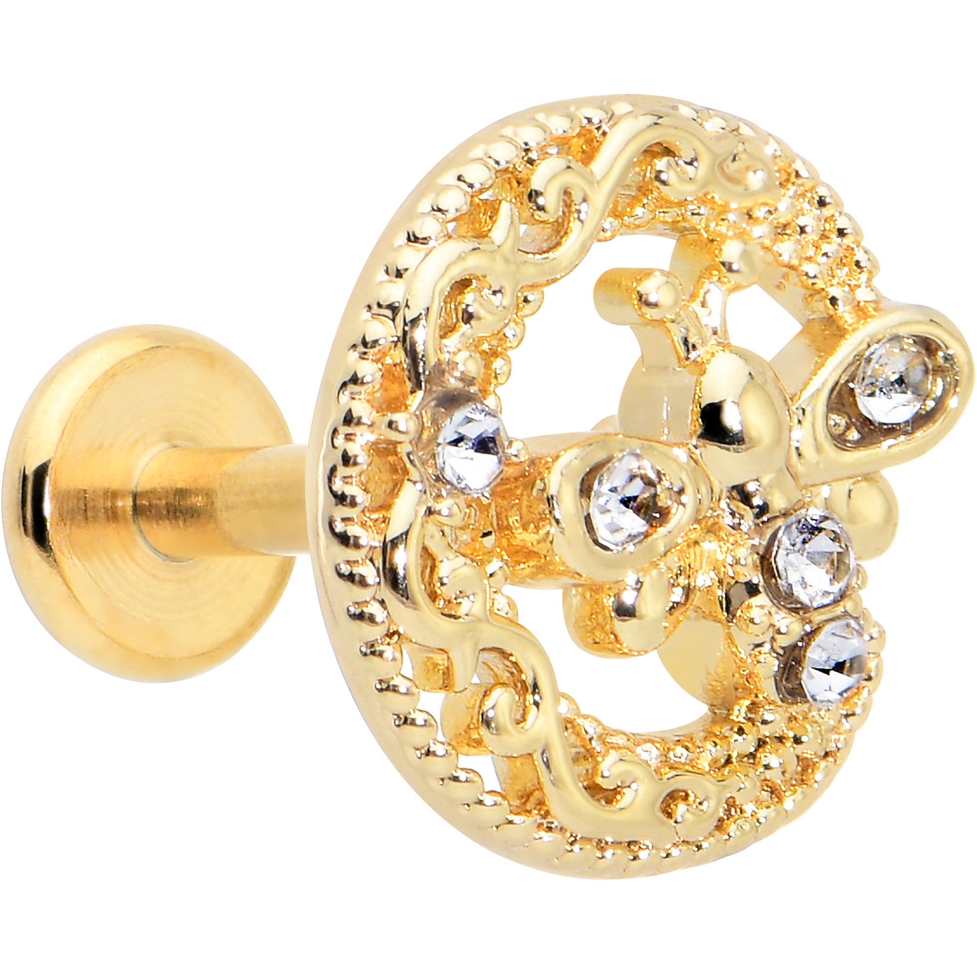 16G 5/16 Clear Gem Gold Tone Interally Threaded Dragonfly Labret