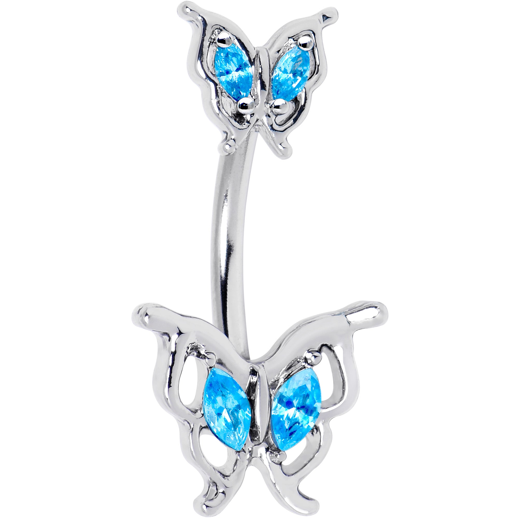 Blue Gem Fancy Fab Butterfly Double Mount Belly Ring