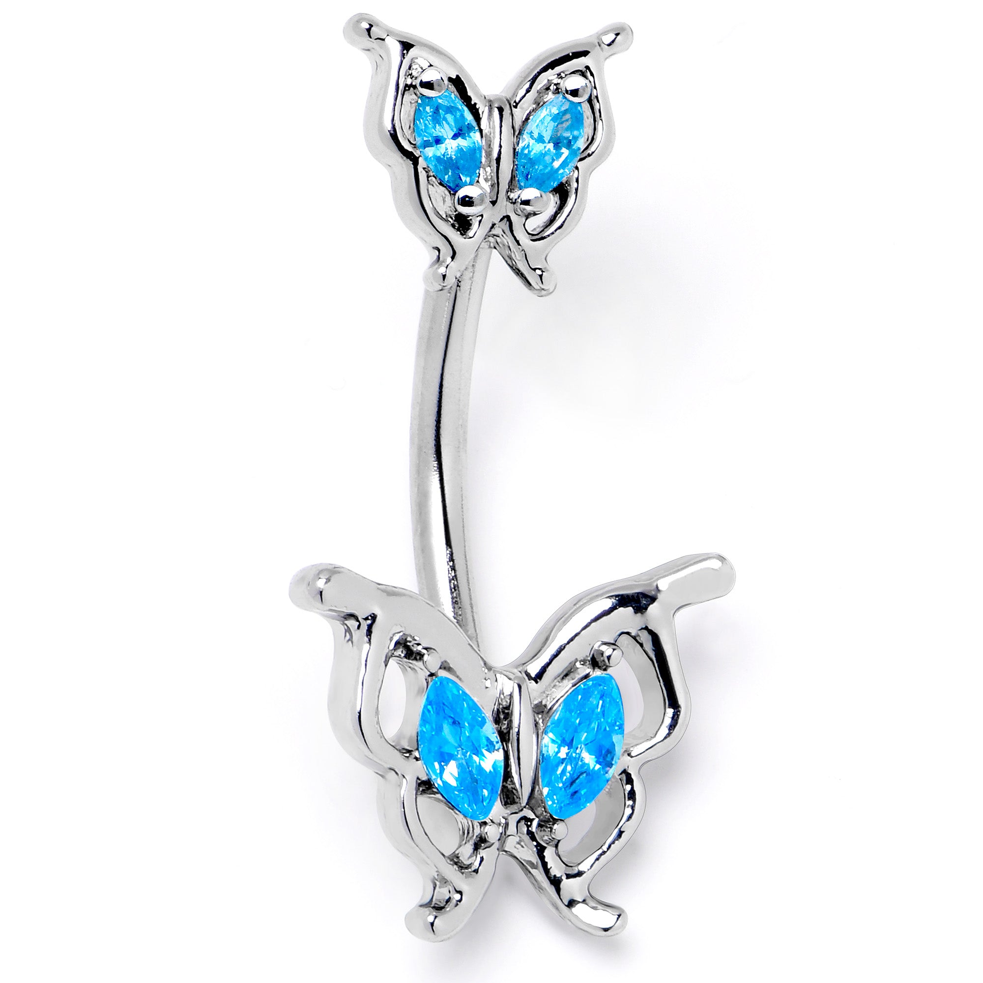 Blue Gem Fancy Fab Butterfly Double Mount Belly Ring