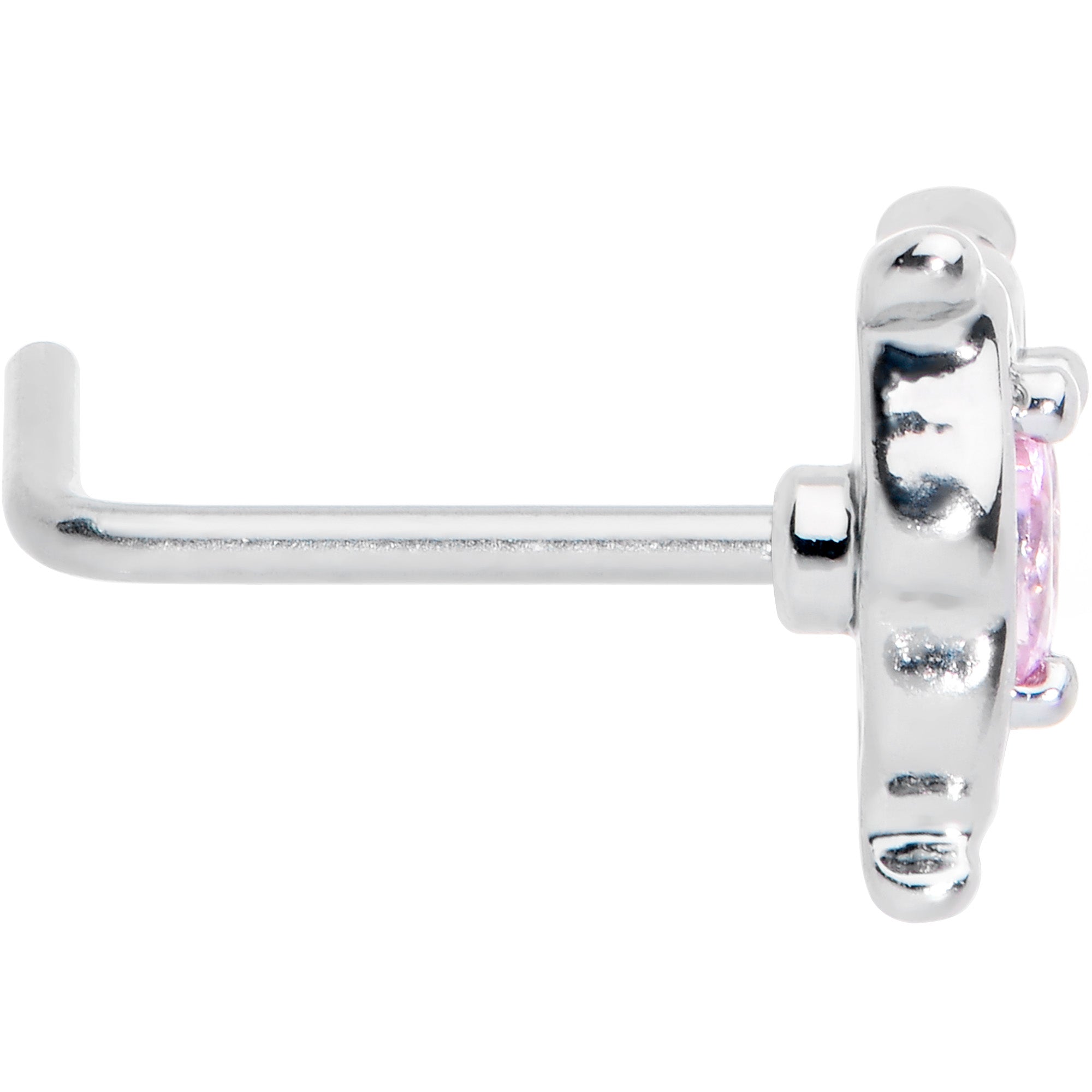 20G 7mm Pink Gem Fancy Fab Butterfly L Shape Nose Ring
