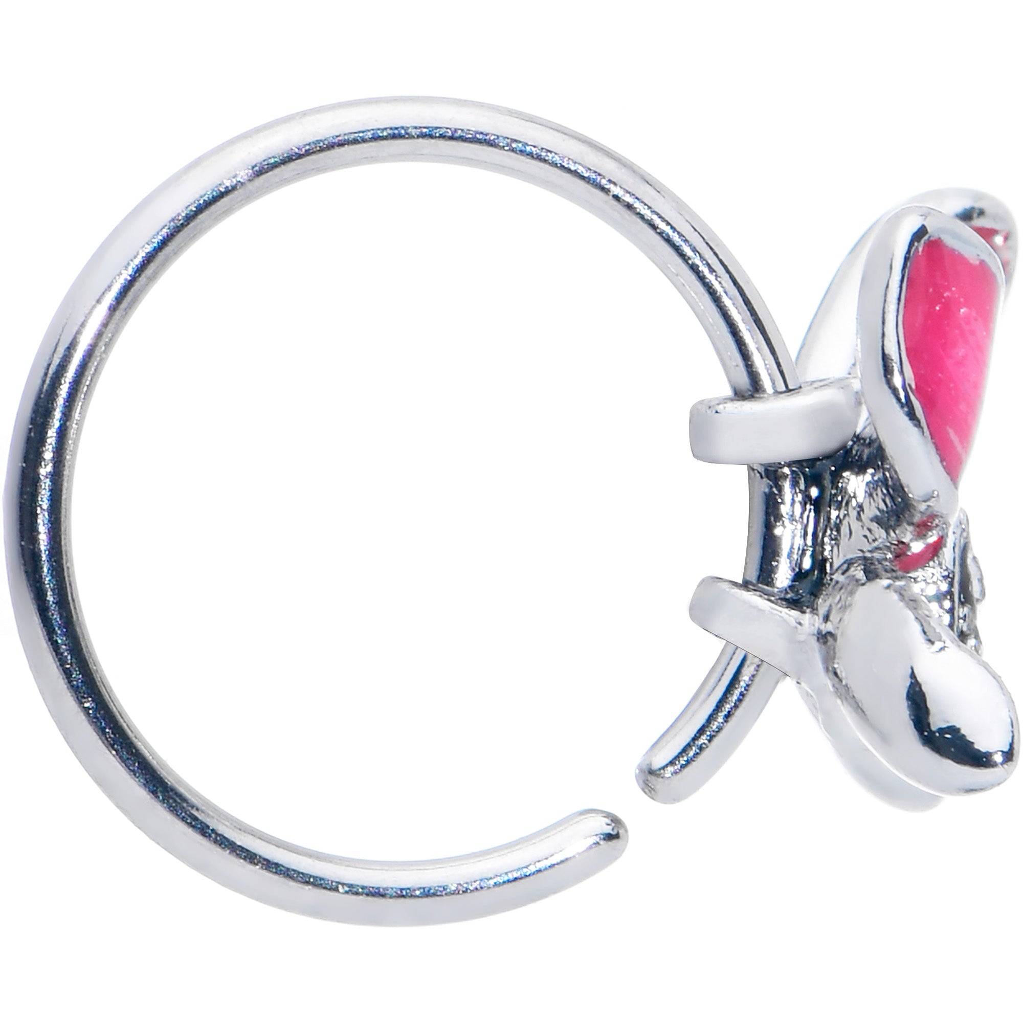 20G 5/16 Clear Gem Chunky Butterfly Pink Nose Hoop