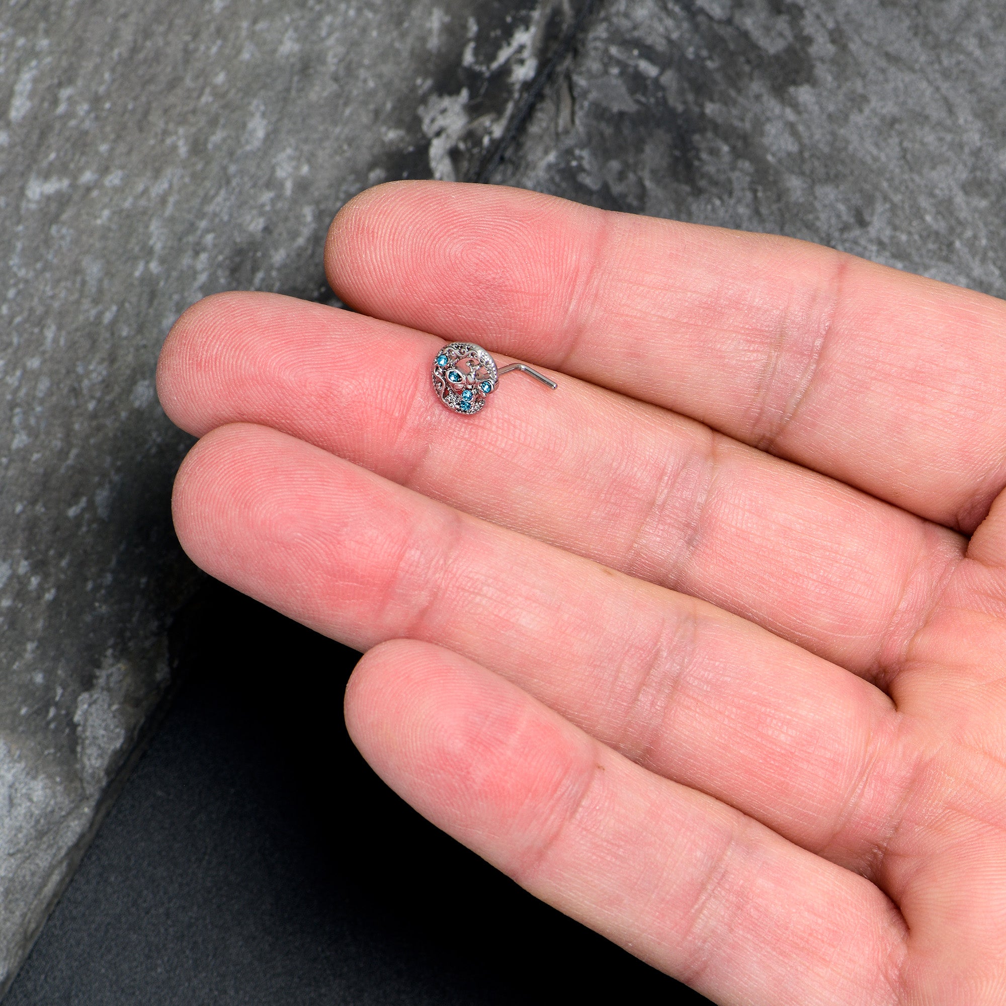 20G 7mm Blue Gem Lunar Dragonfly L Shape Nose Ring