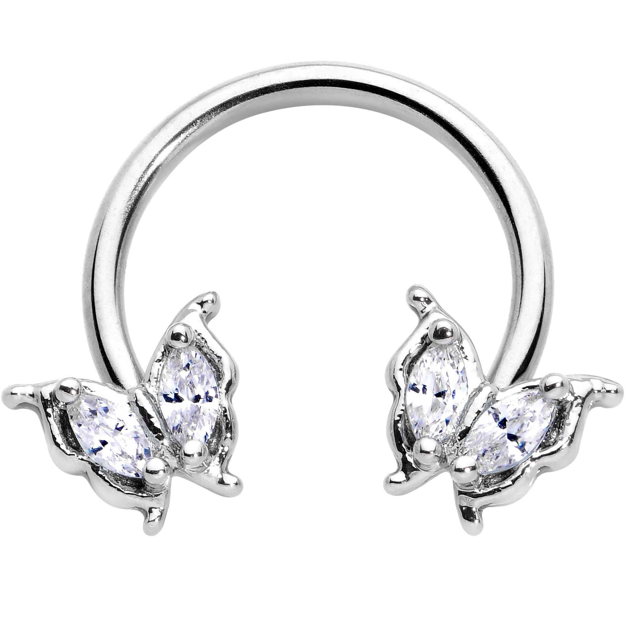 16G 3/8 Clear Gem Fancy Fab Butterfly Horseshoe Circular Barbell