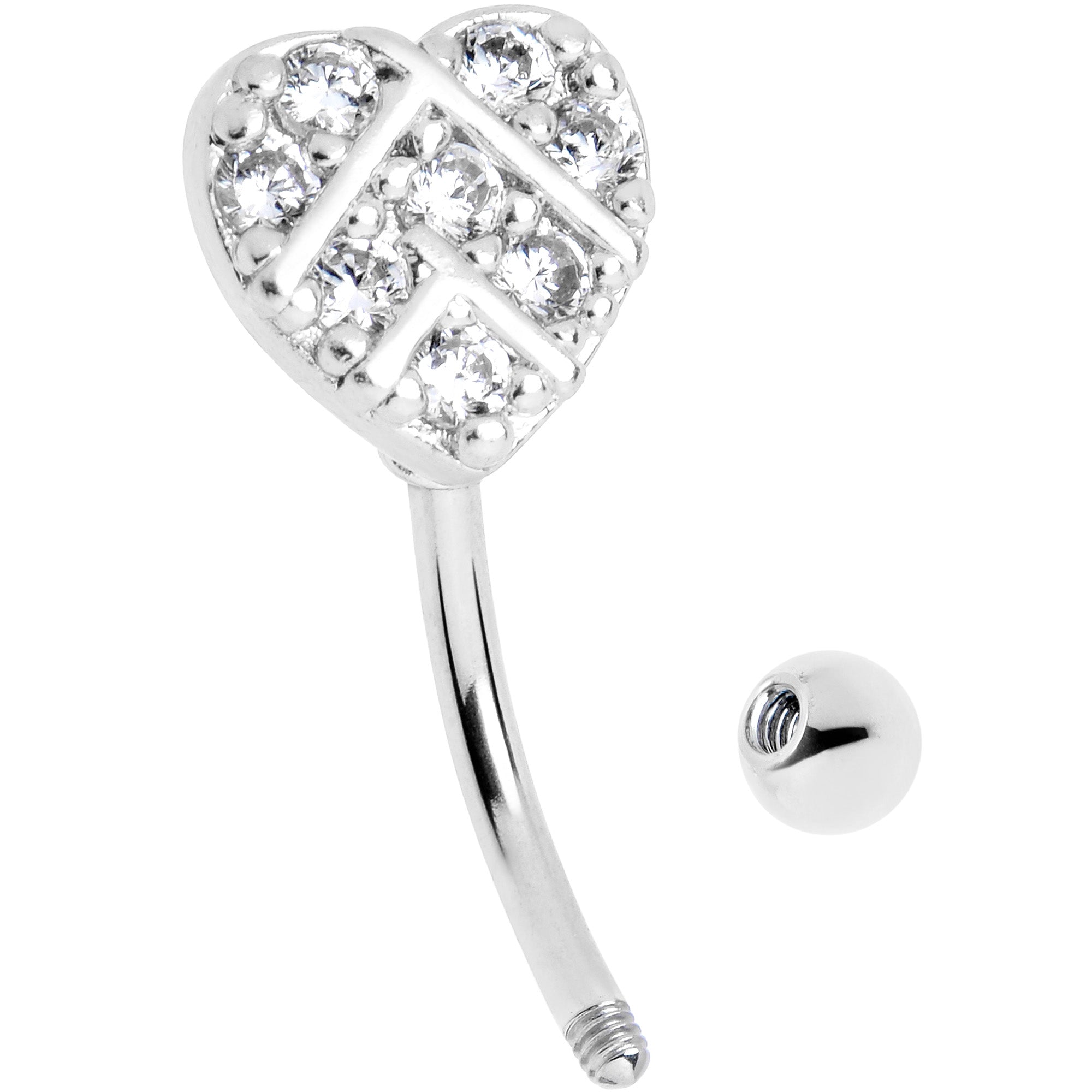 16G 5/16 Clear Gem Lattice Heart Curved Eyebrow Ring