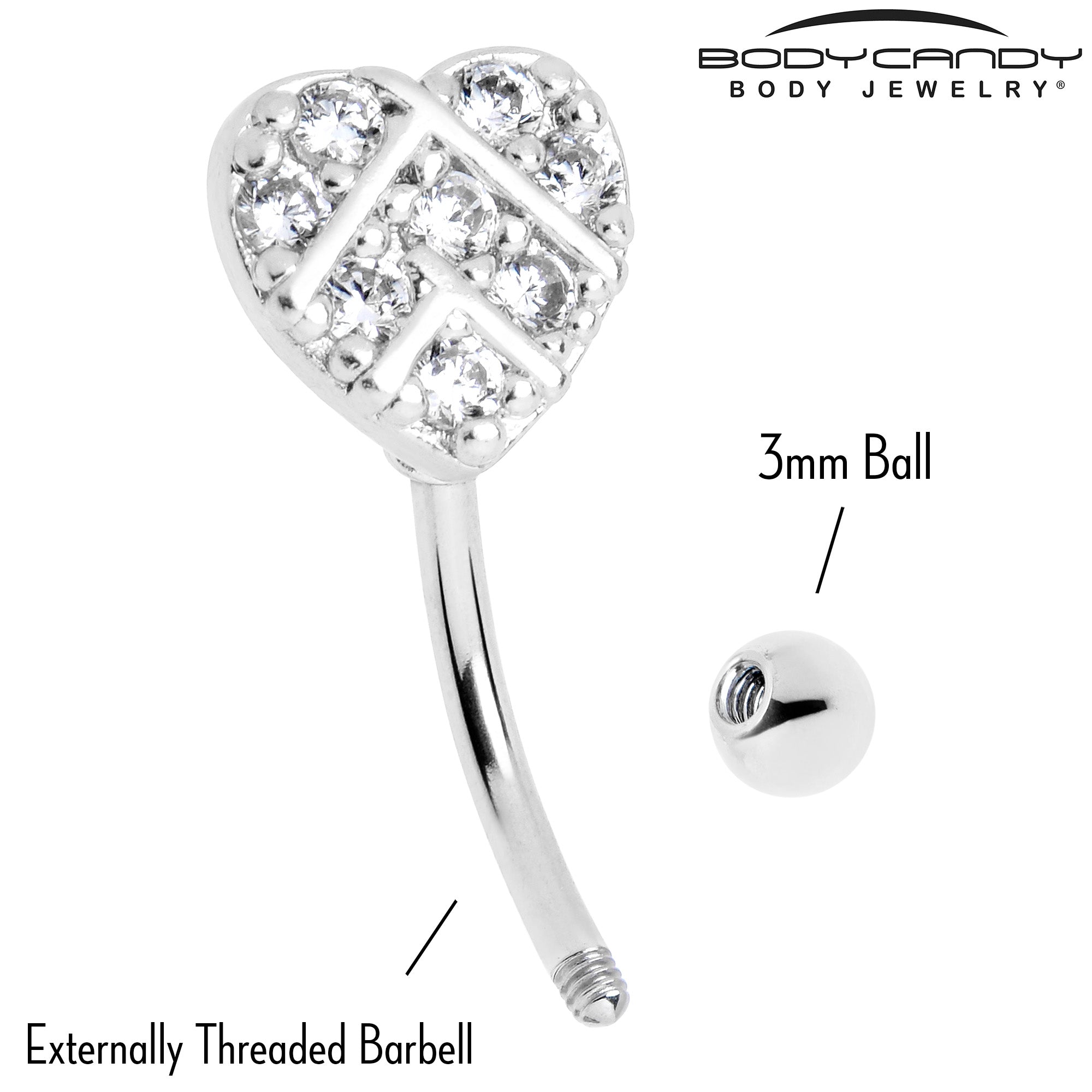 16G 5/16 Clear Gem Lattice Heart Curved Eyebrow Ring