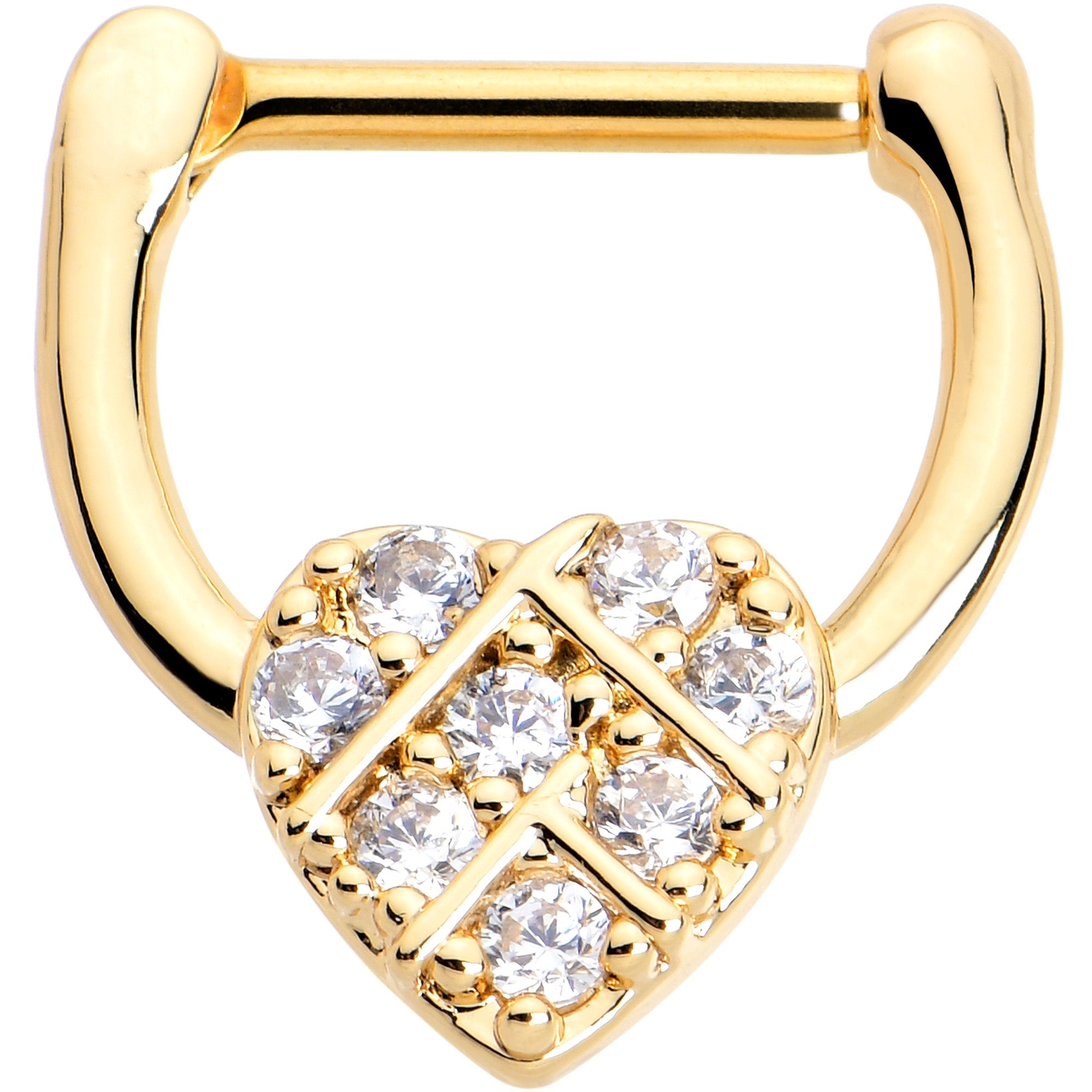 16G 5/16 Clear Gem Gold Tone Lattice Heart Cartilage Clicker