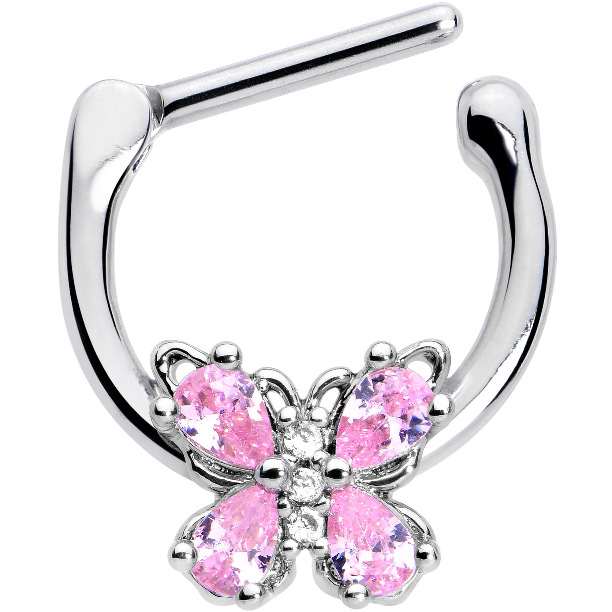 16G 5/16 Pink Gem Baroque Beauty Butterfly Cartilage Clicker