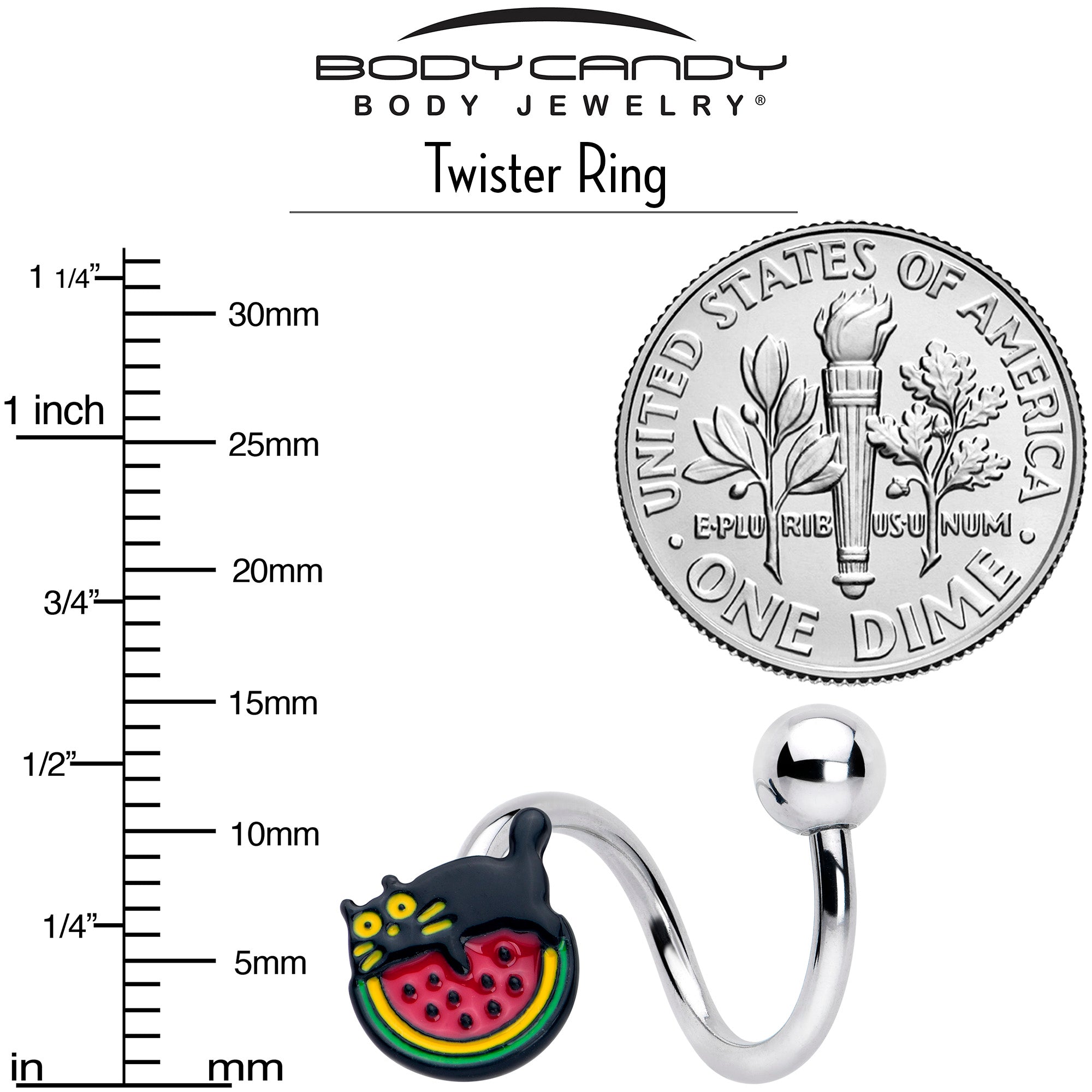 Watermelon Cat Love Spiral Twister Belly Ring