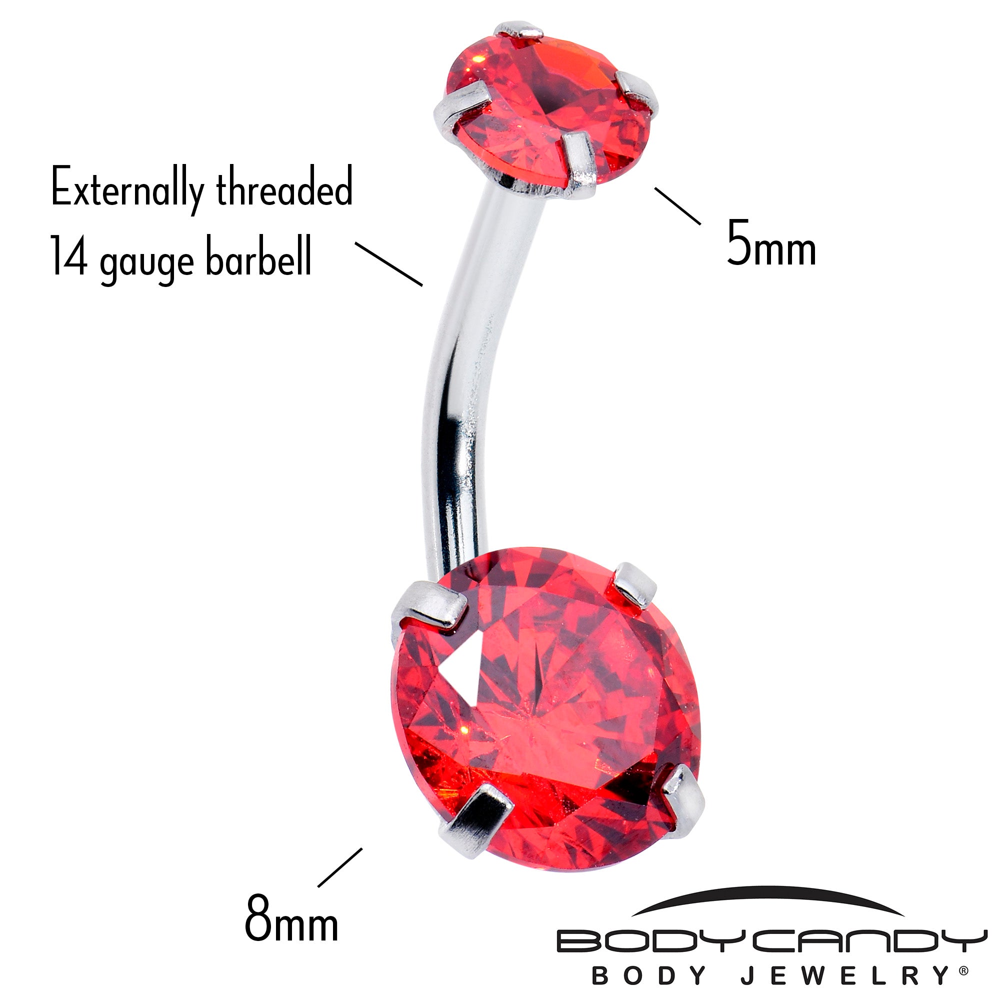 Light Red Gem January Birthstone Double Mount Belly Ring