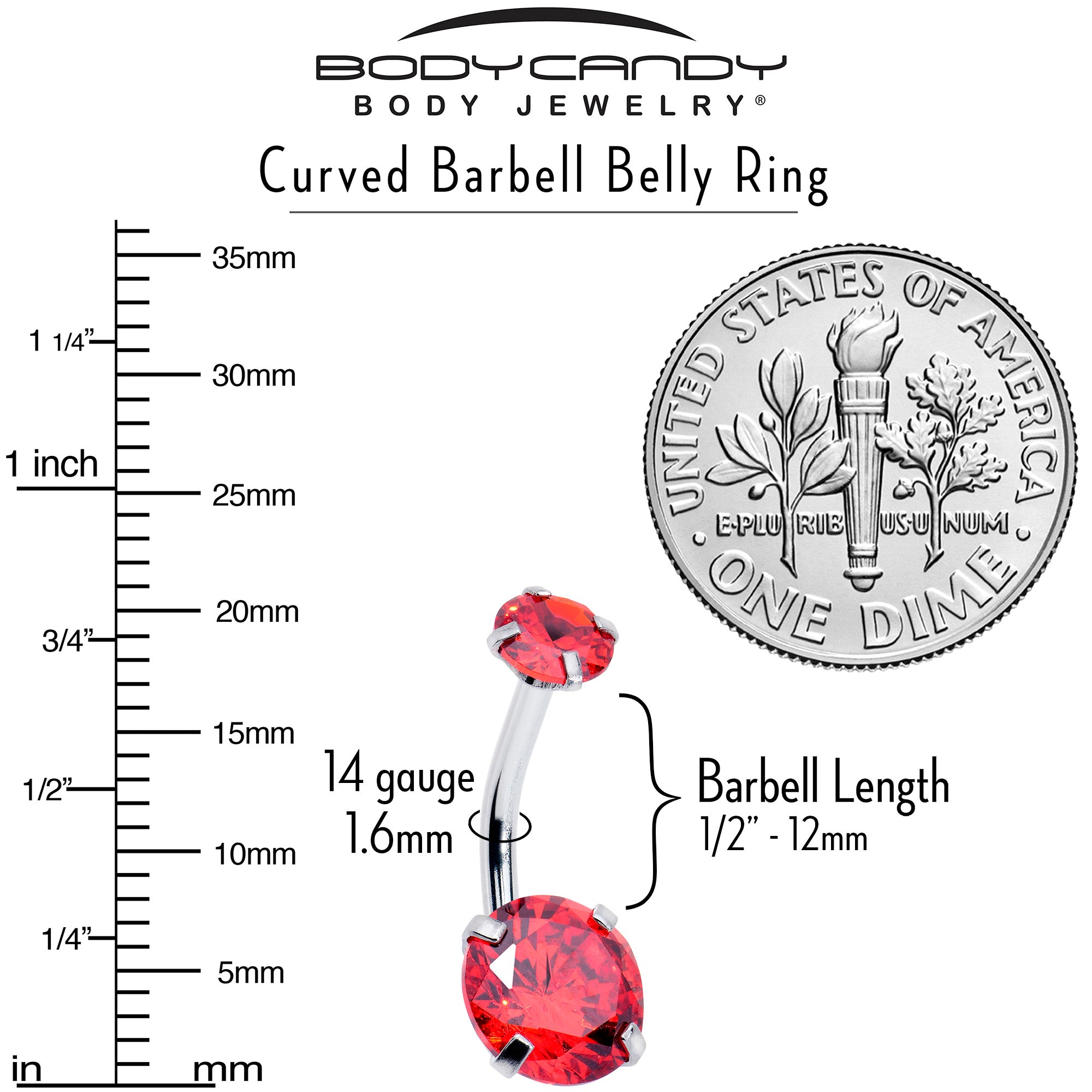 Light Red Gem January Birthstone Double Mount Belly Ring