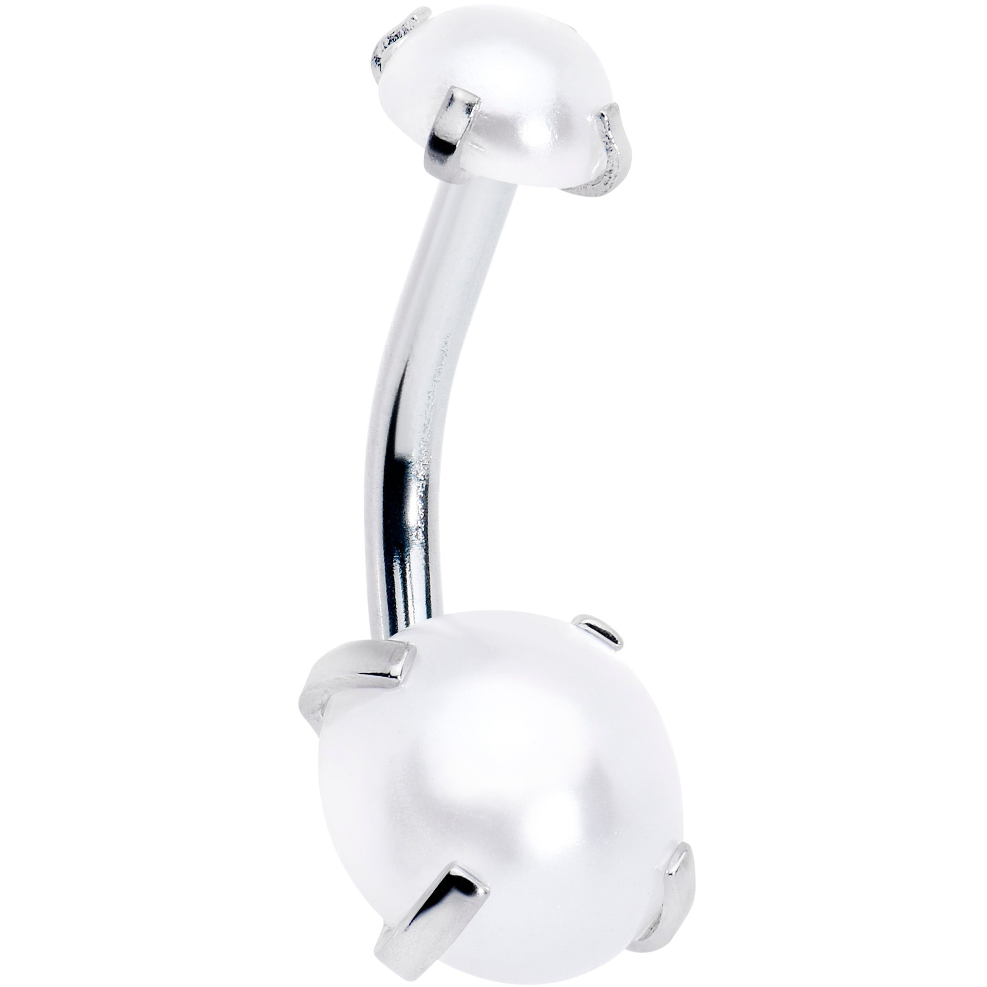 Opaque White Faux Pearl June Birthstone Double Mount Belly Ring