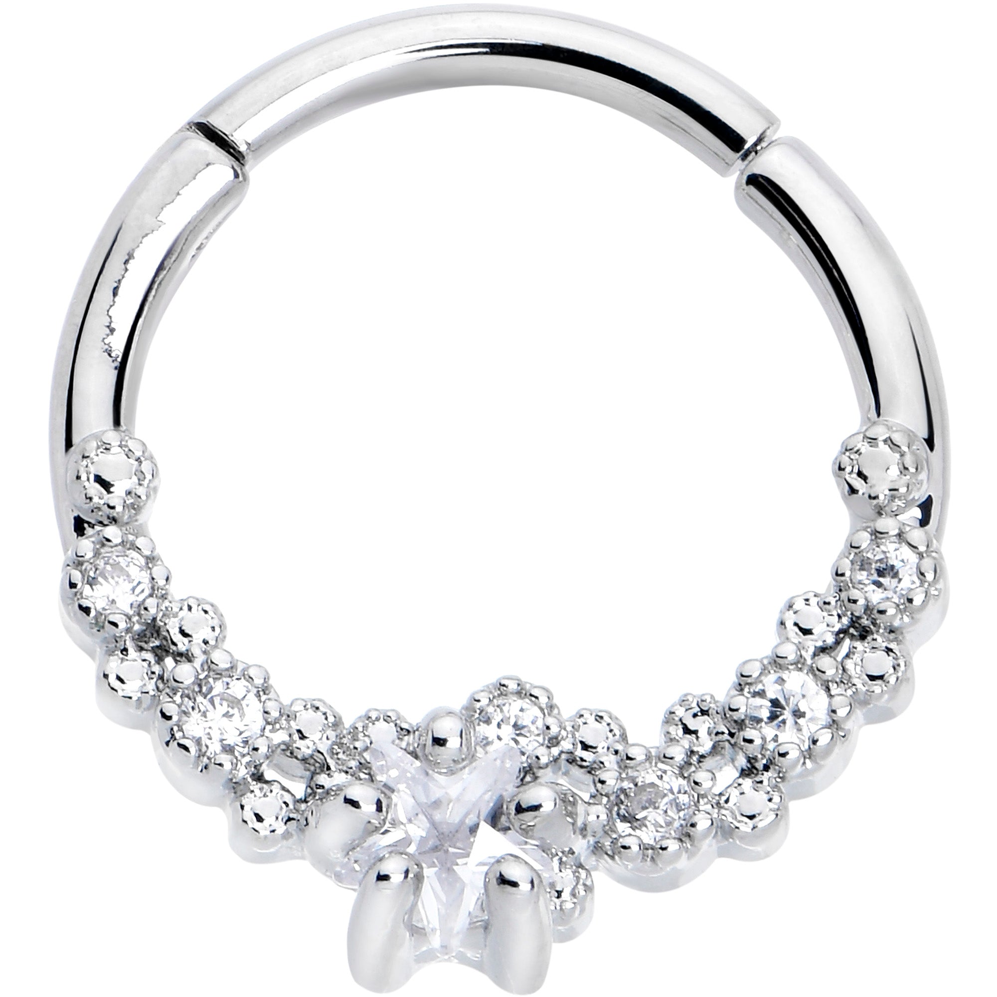 16G 3/8 Clear CZ Gem Starfish Supreme Hinged Segment Ring