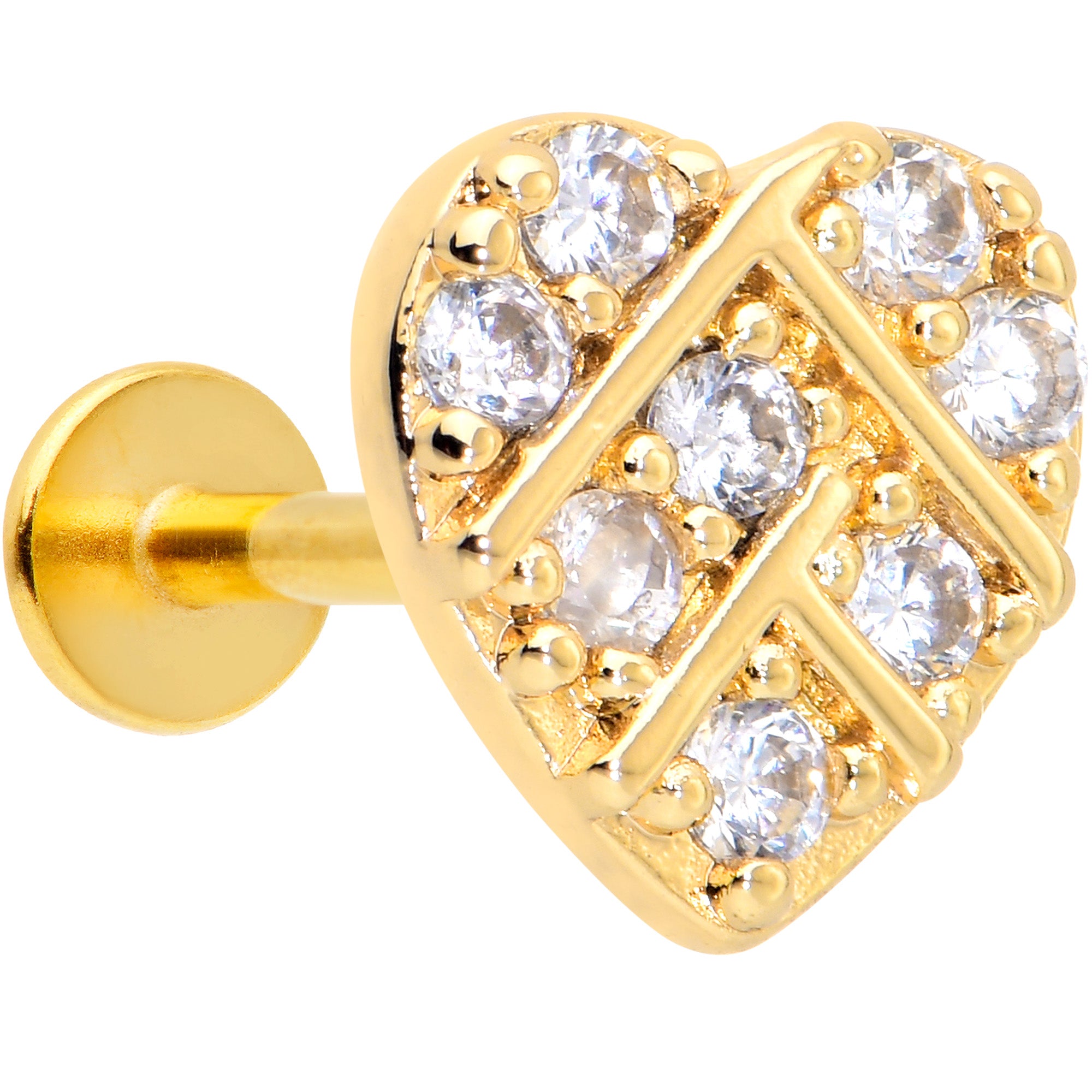 16G 5/16 Clear Gem Gold Hue Lattice Heart Internally Threaded Labret