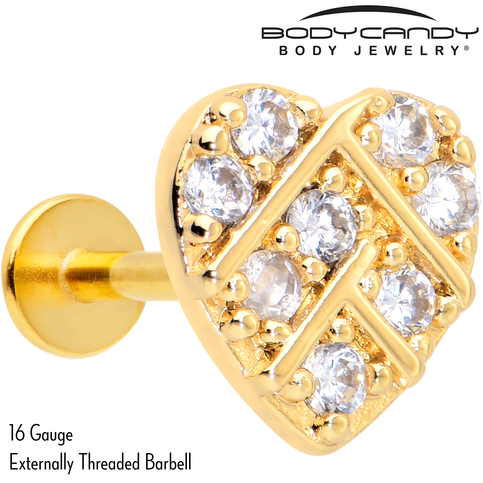 16G 5/16 Clear Gem Gold Hue Lattice Heart Internally Threaded Labret